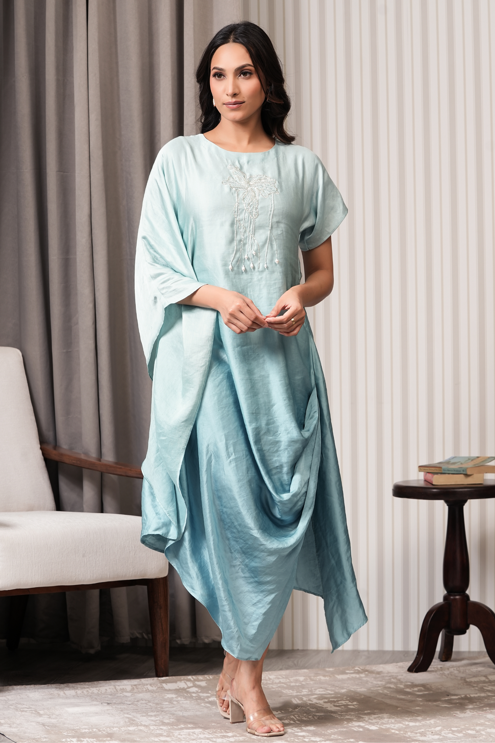 Handcrafted Kaftan Pattern Dress - Aqua