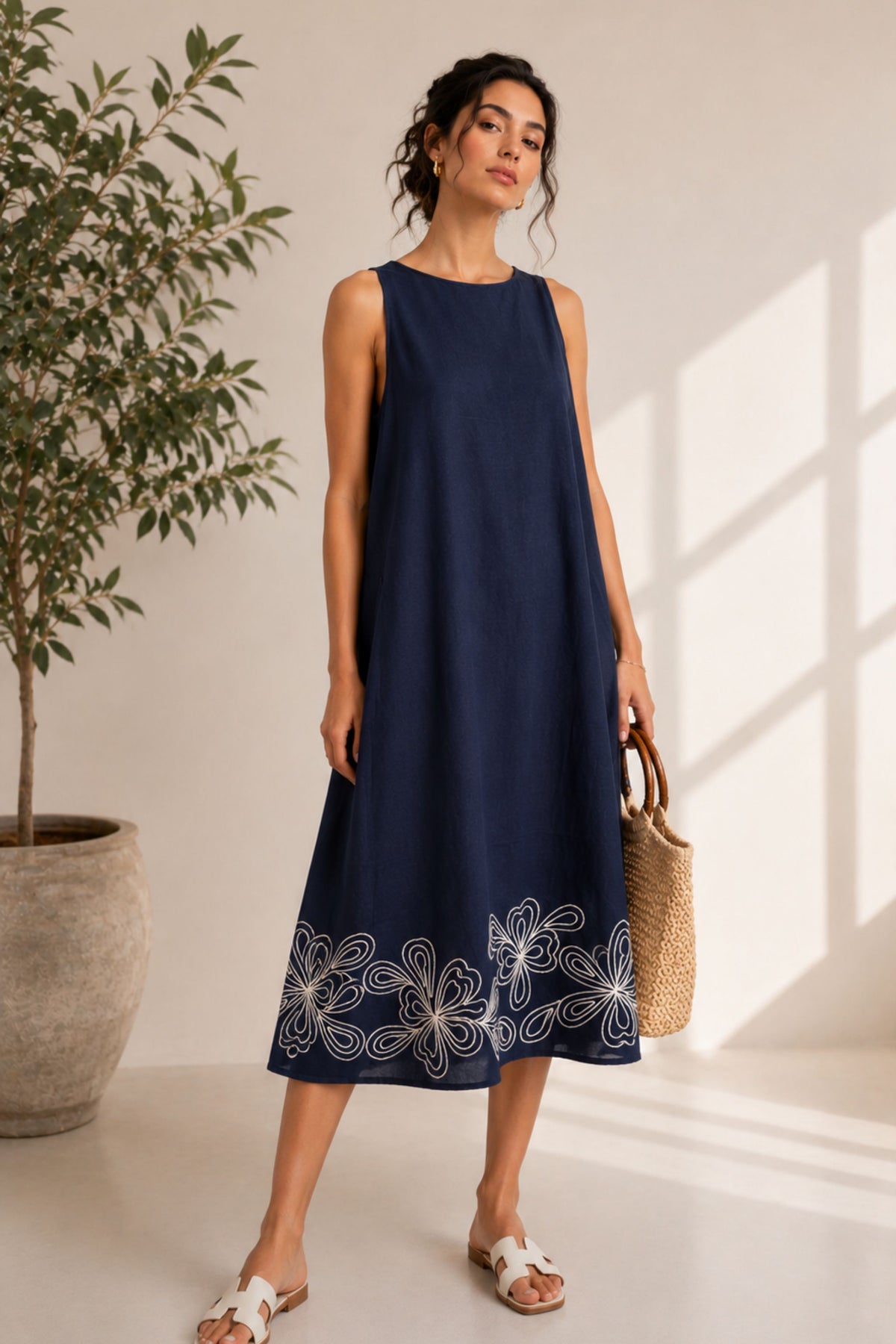 The Caspian Floral Border Trapeze Dress