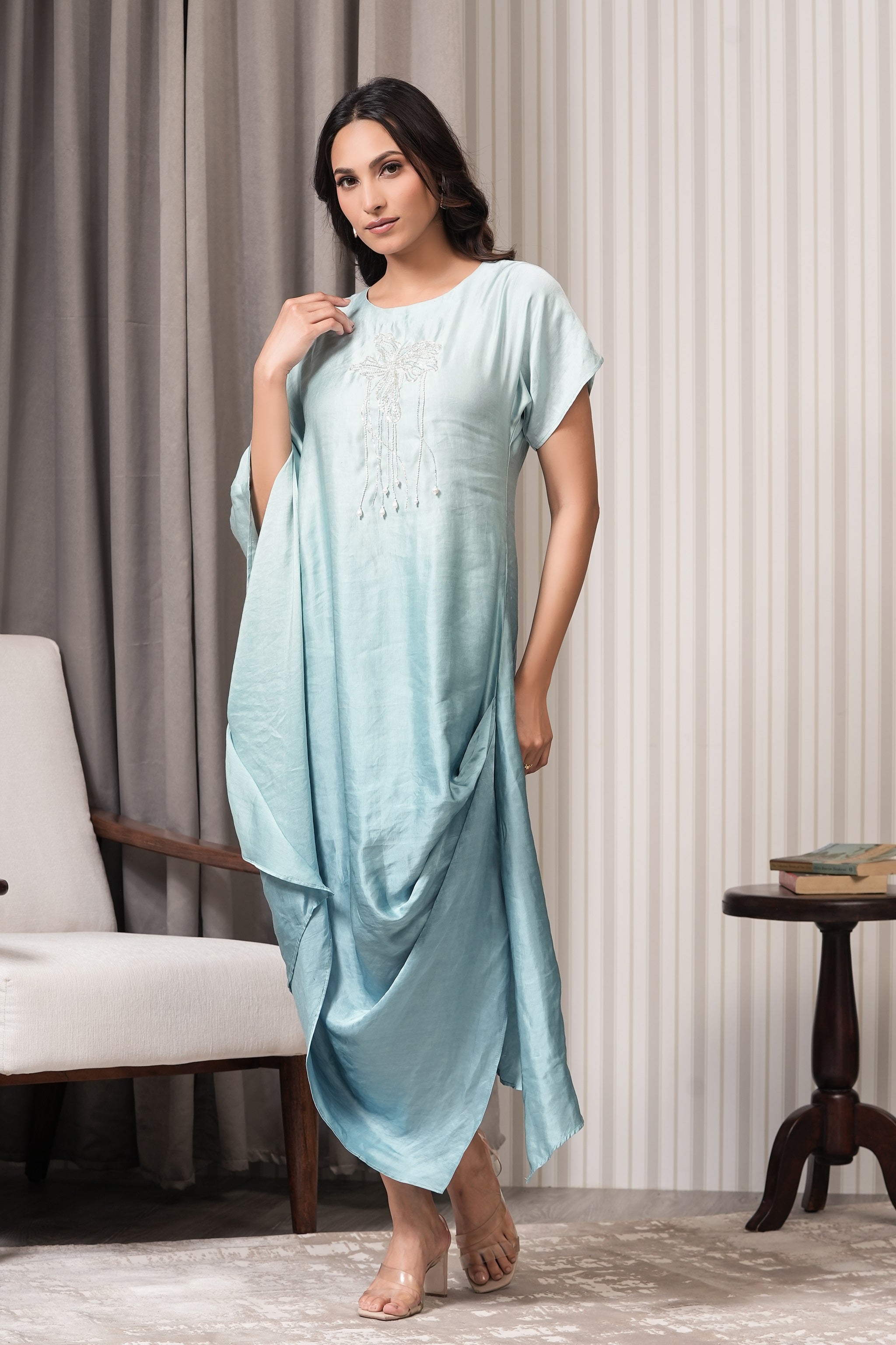 Handcrafted Kaftan Pattern Dress - Aqua