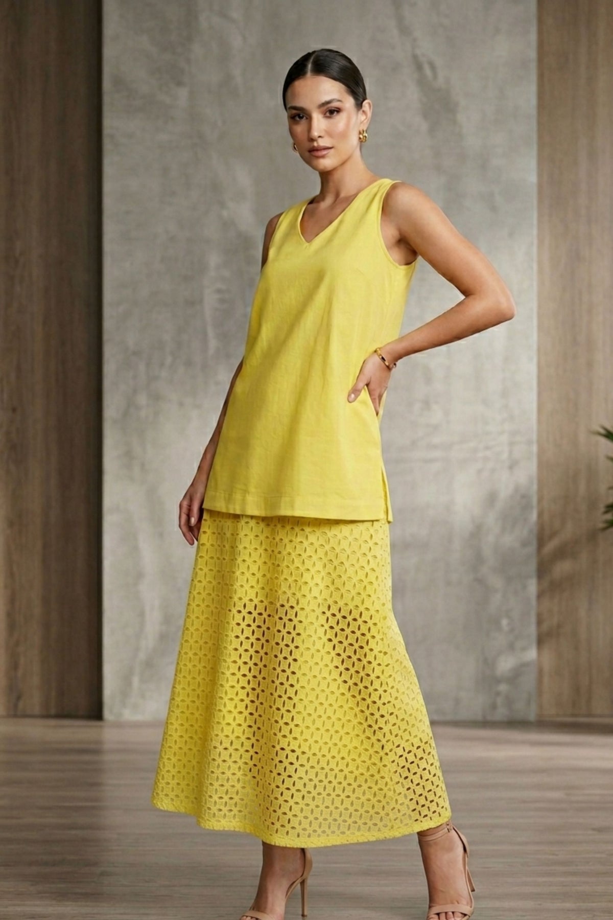 Citron Longline Geo-Lace Co-ord