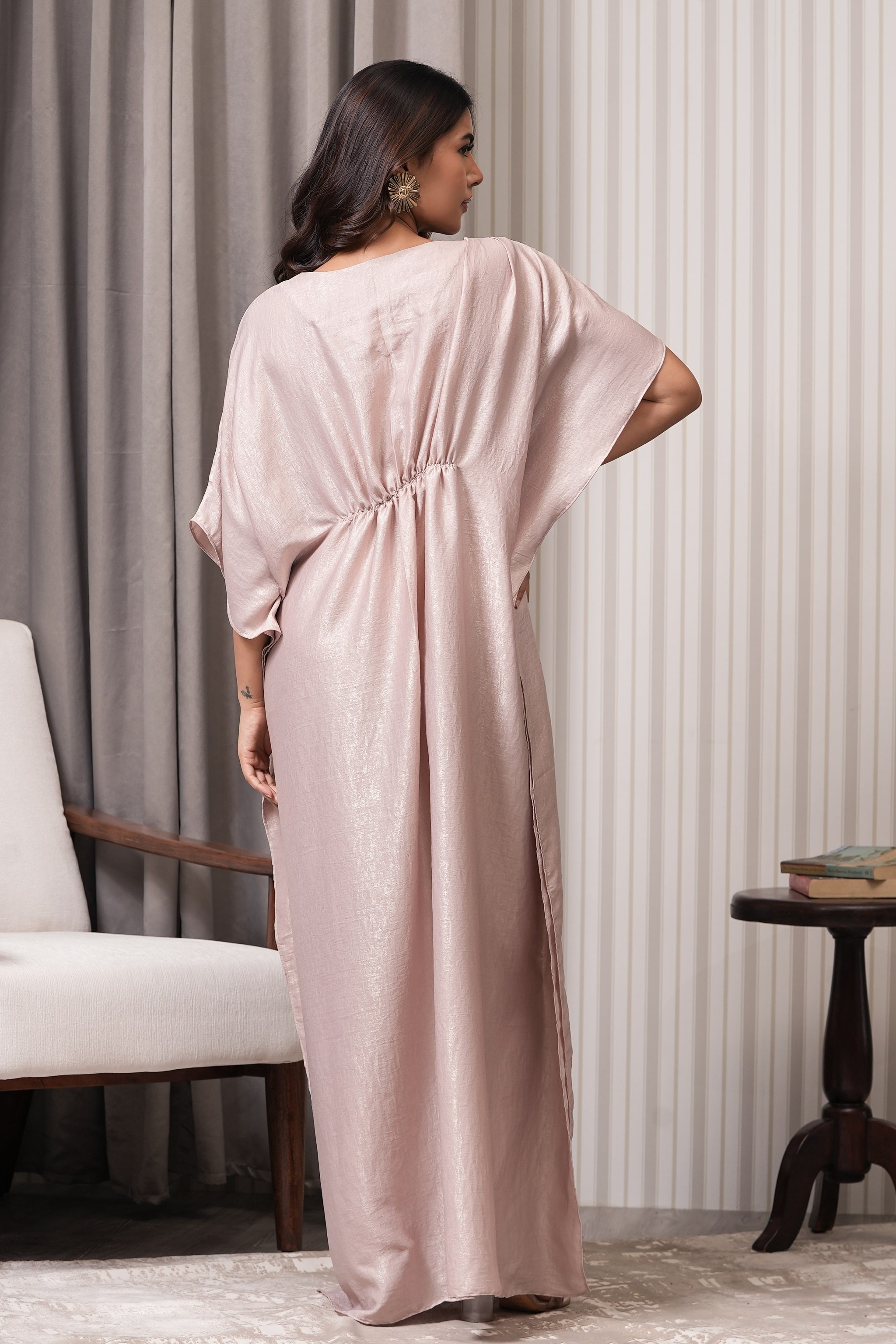 Embroidered Shimmer Kaftan - Golden