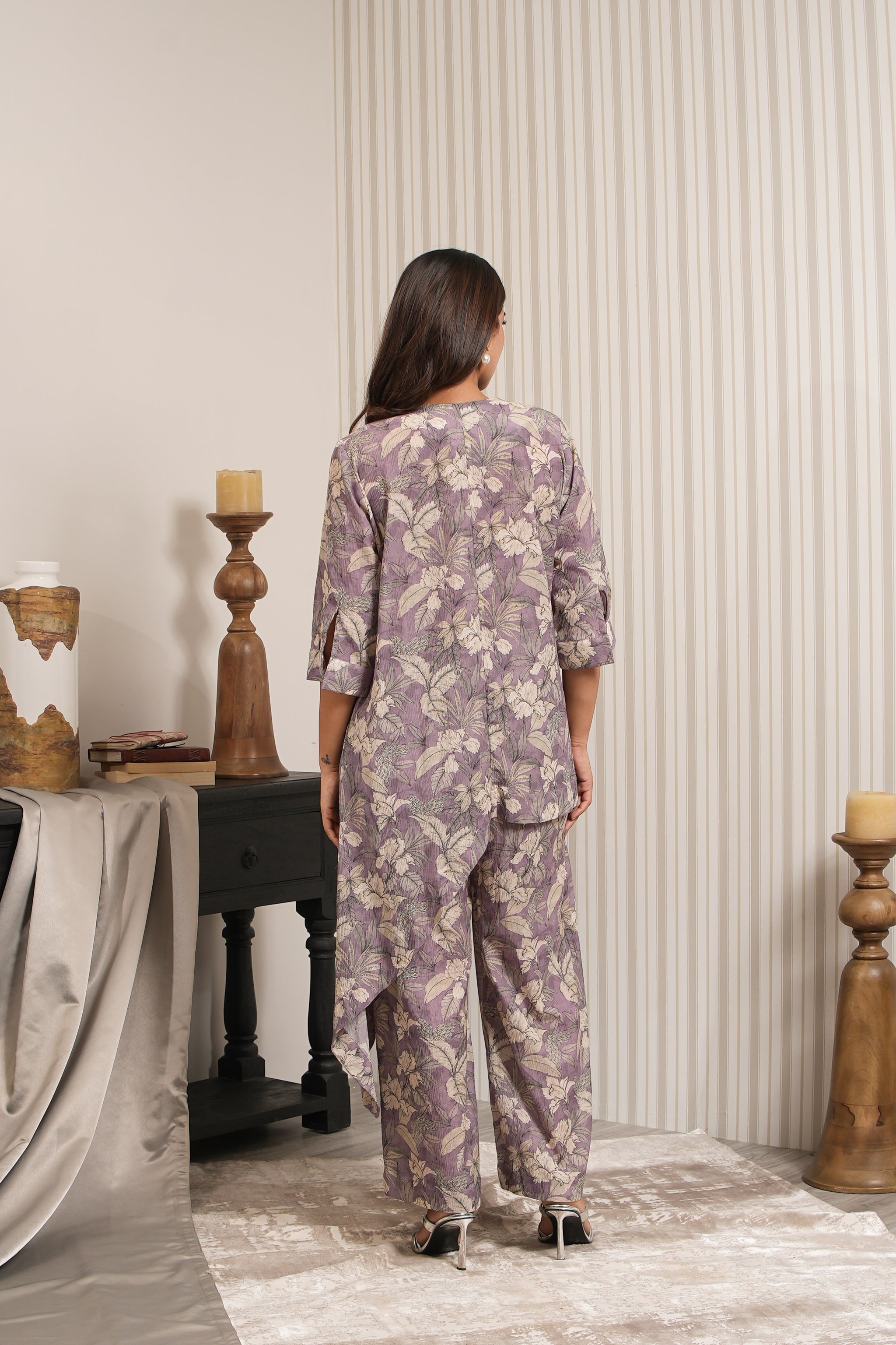 Printed Floral Chiffon Co-ord Set - Purple