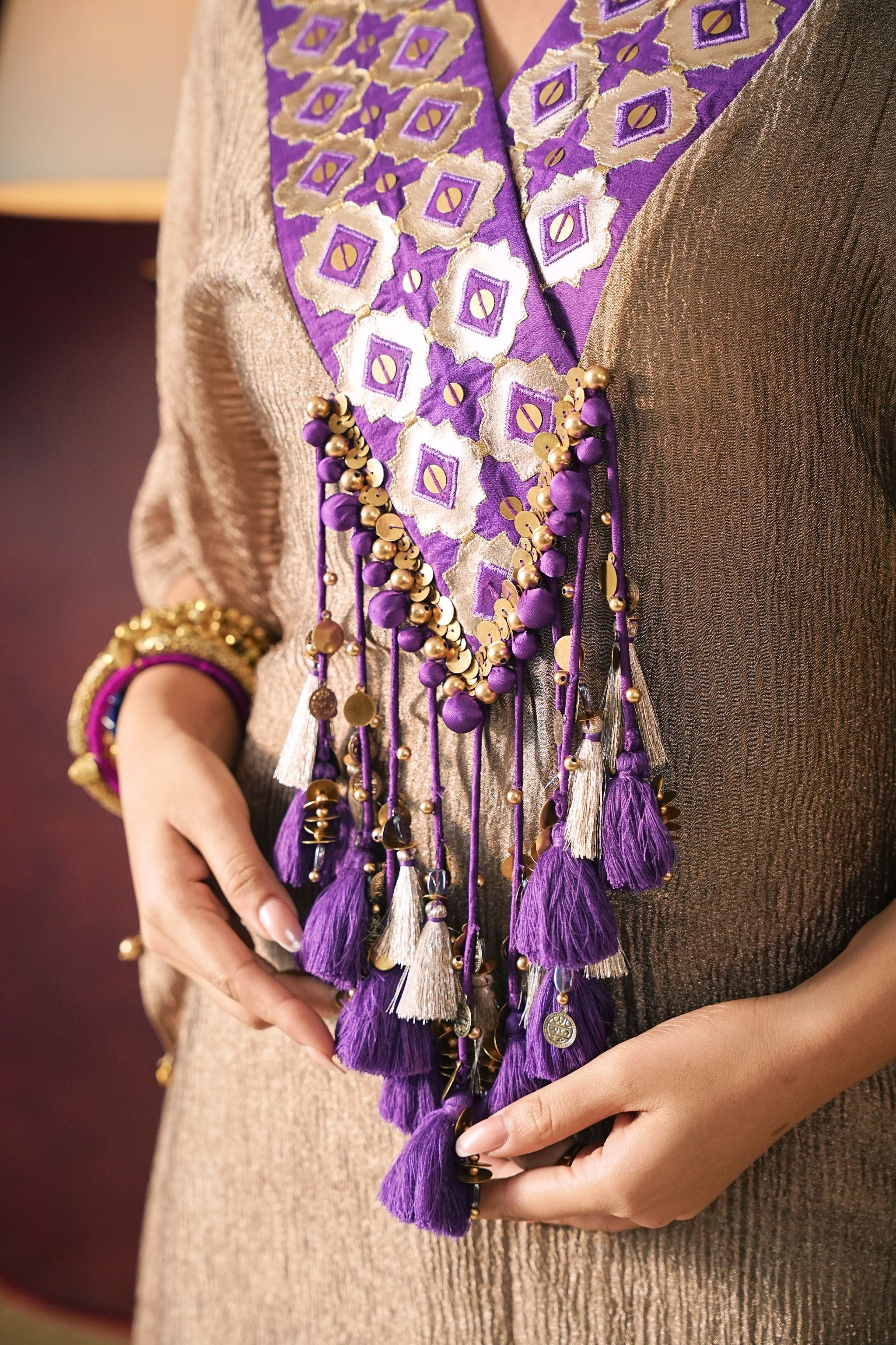 Golden crushed kurta set