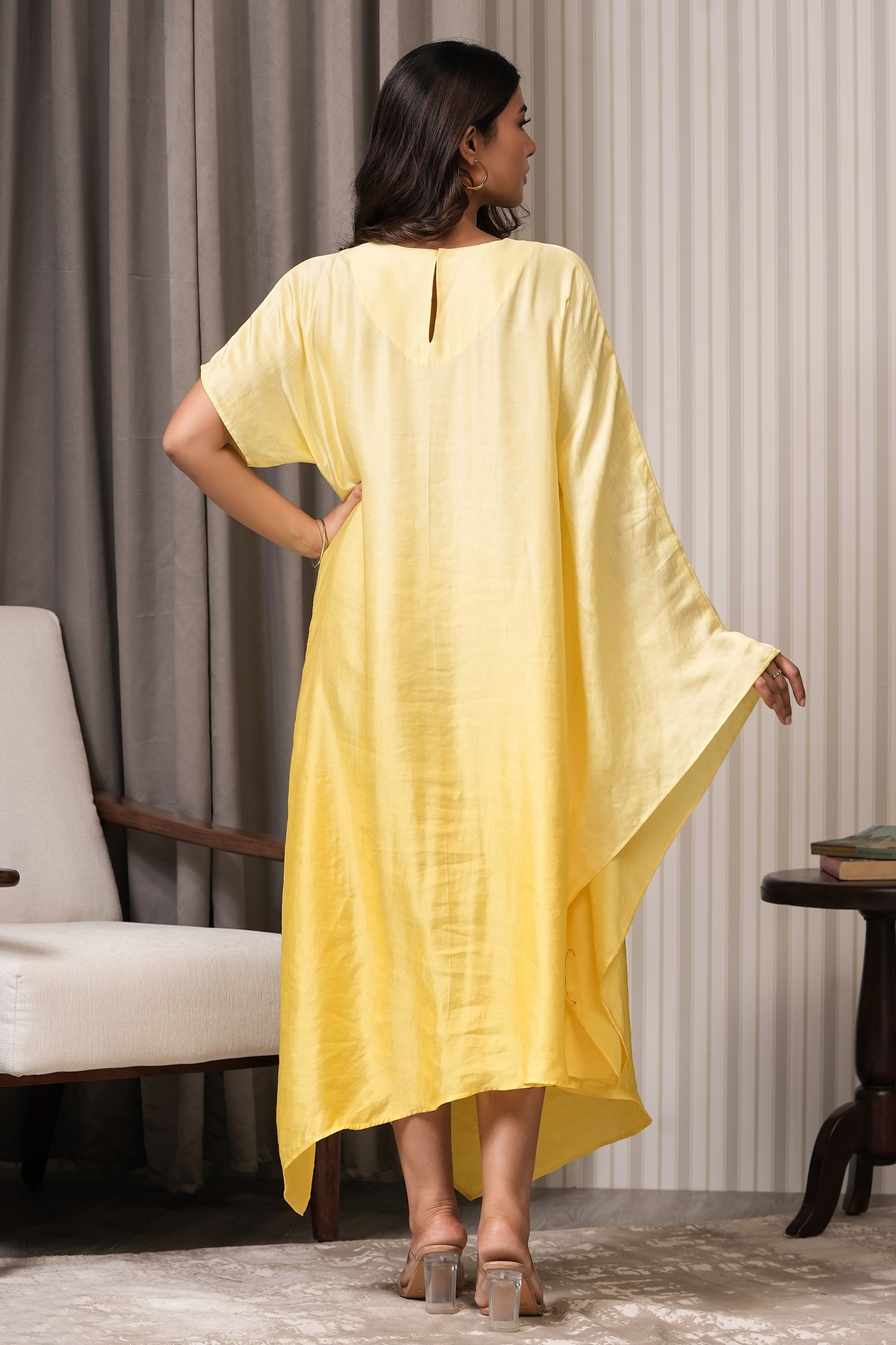 Handcrafted Kaftan Pattern Dress - Yellow