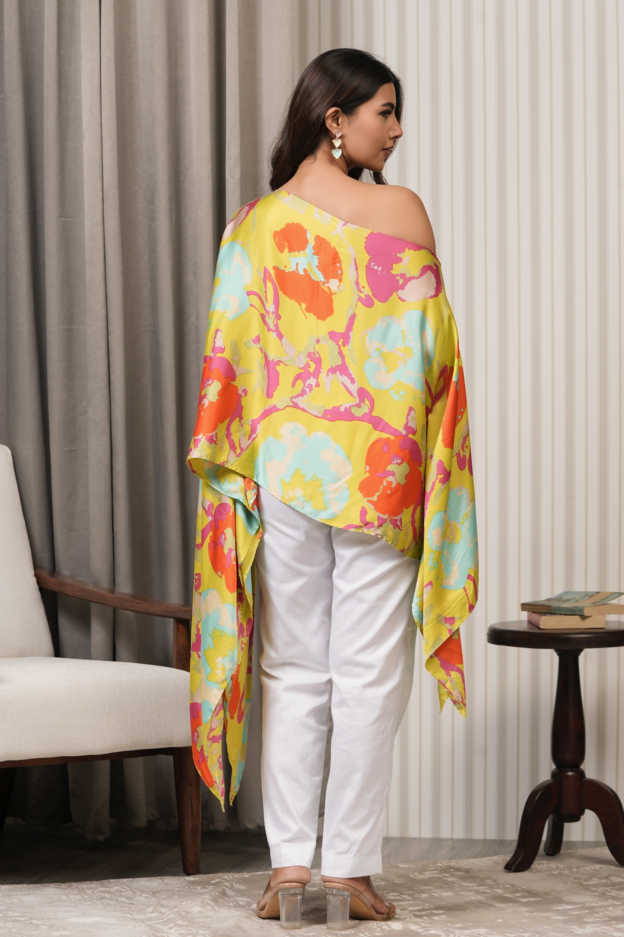 Printed Modal Satin One Shoulder Top - Multicolor