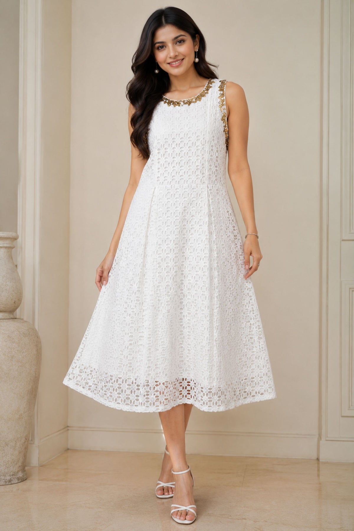 Gilded Ivory Eyelet Midi