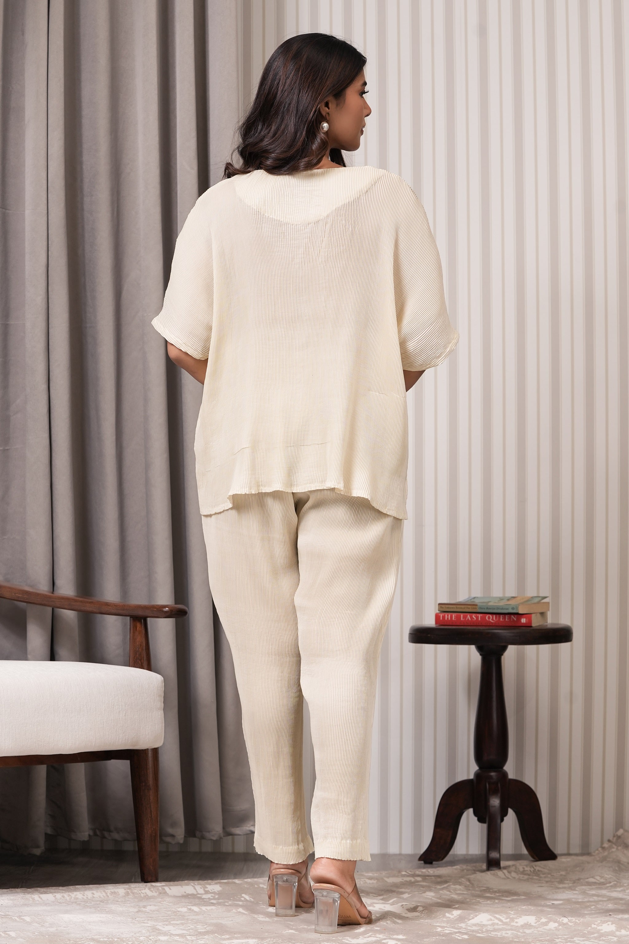 Pleated Silk Co-ord Set - Off White