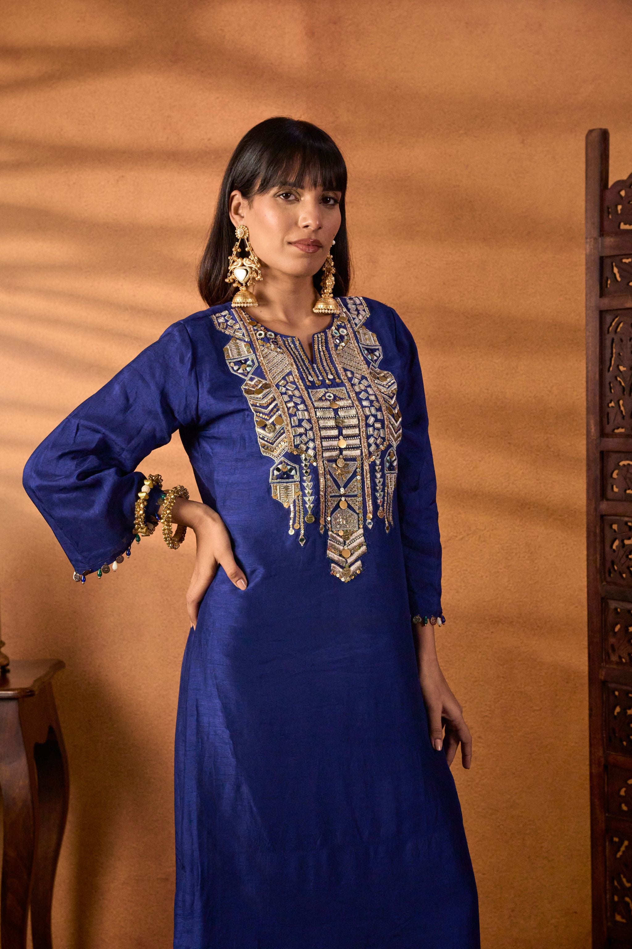 Embroidered Blue Kaftan Dress