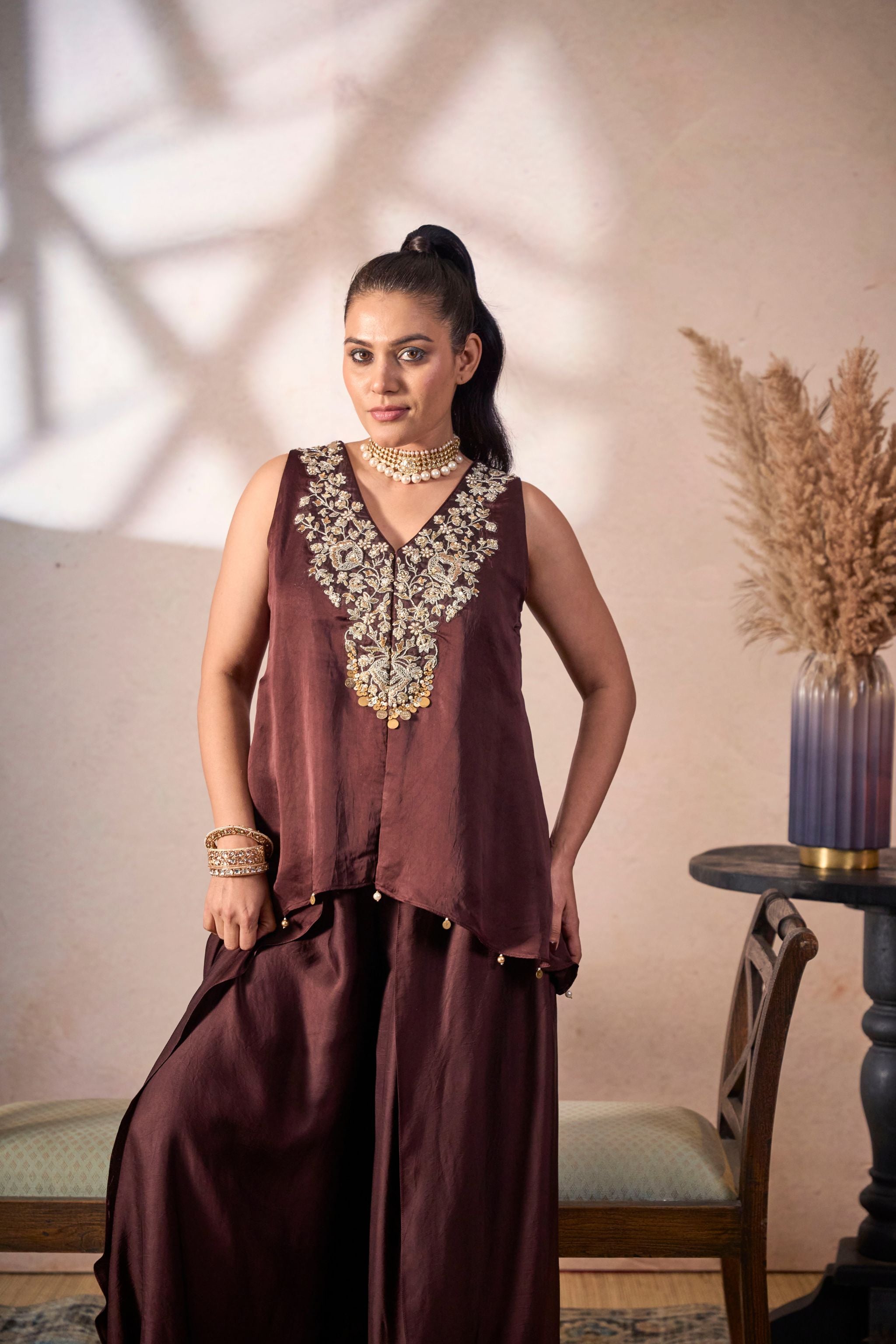 Mocha Embroidered Co-Ord