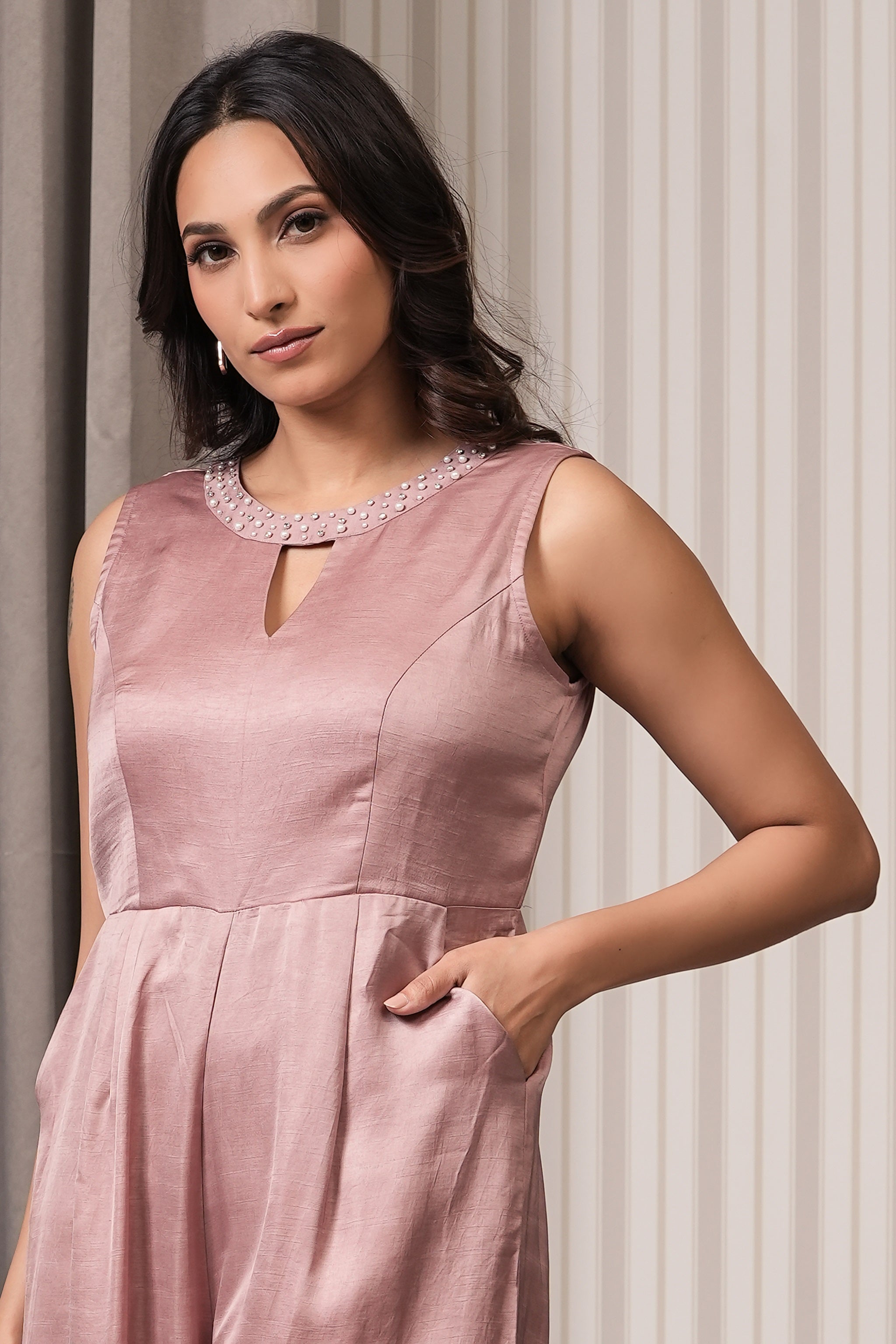 Tussar Silk Jumpsuit - Onion Pink