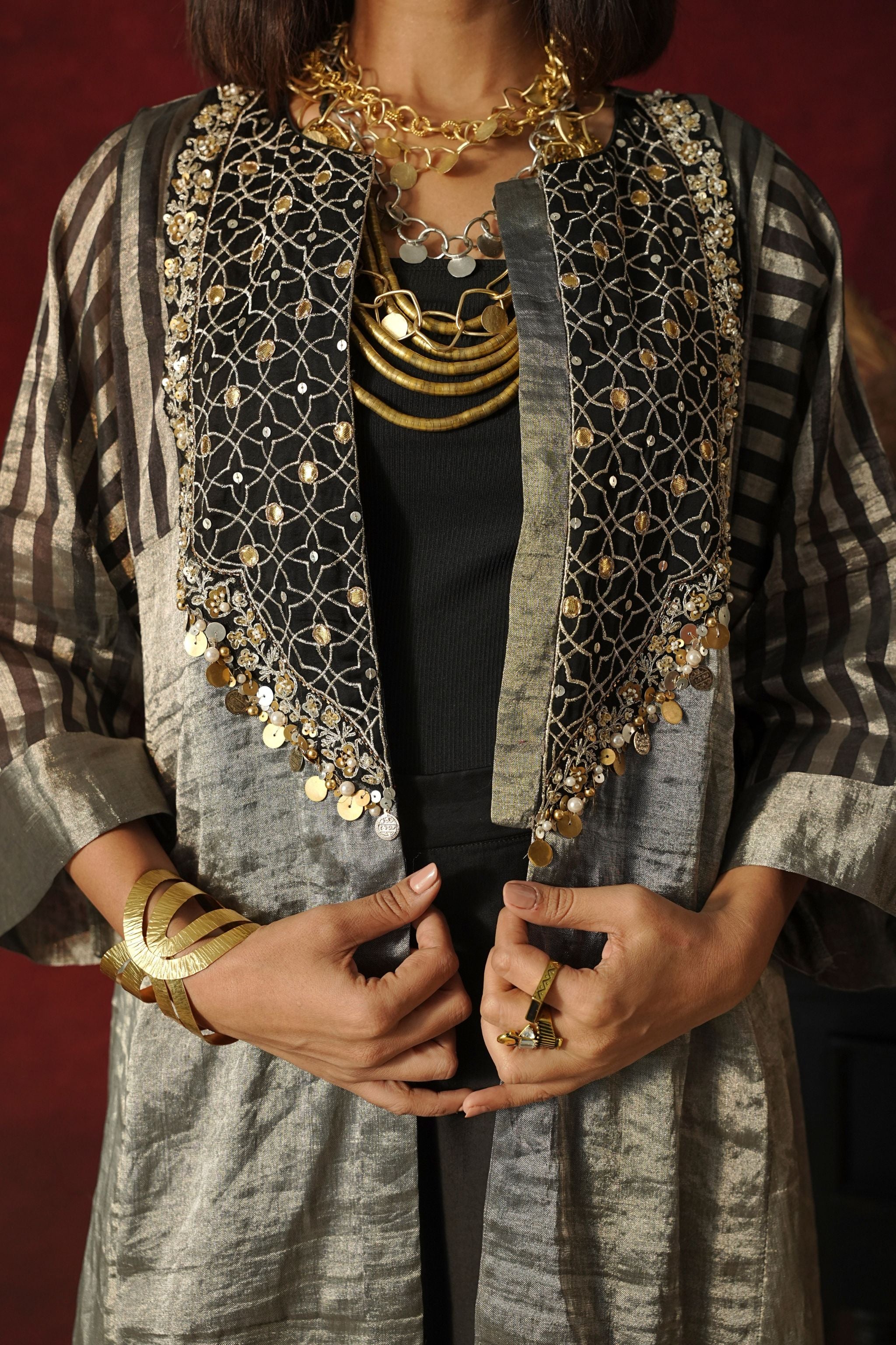 Embroidered Tissue Jacket Ensemble