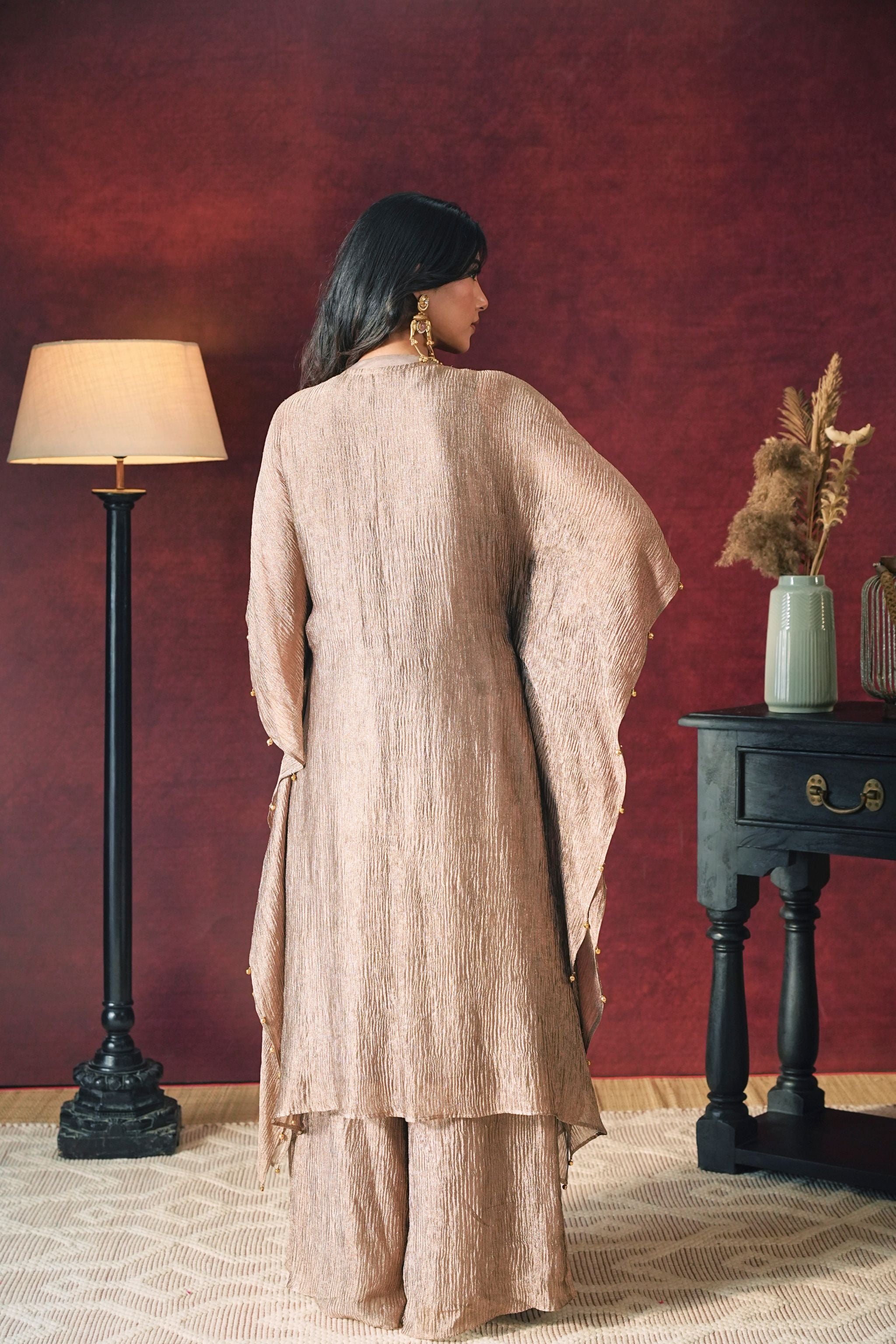 Golden crushed kurta set