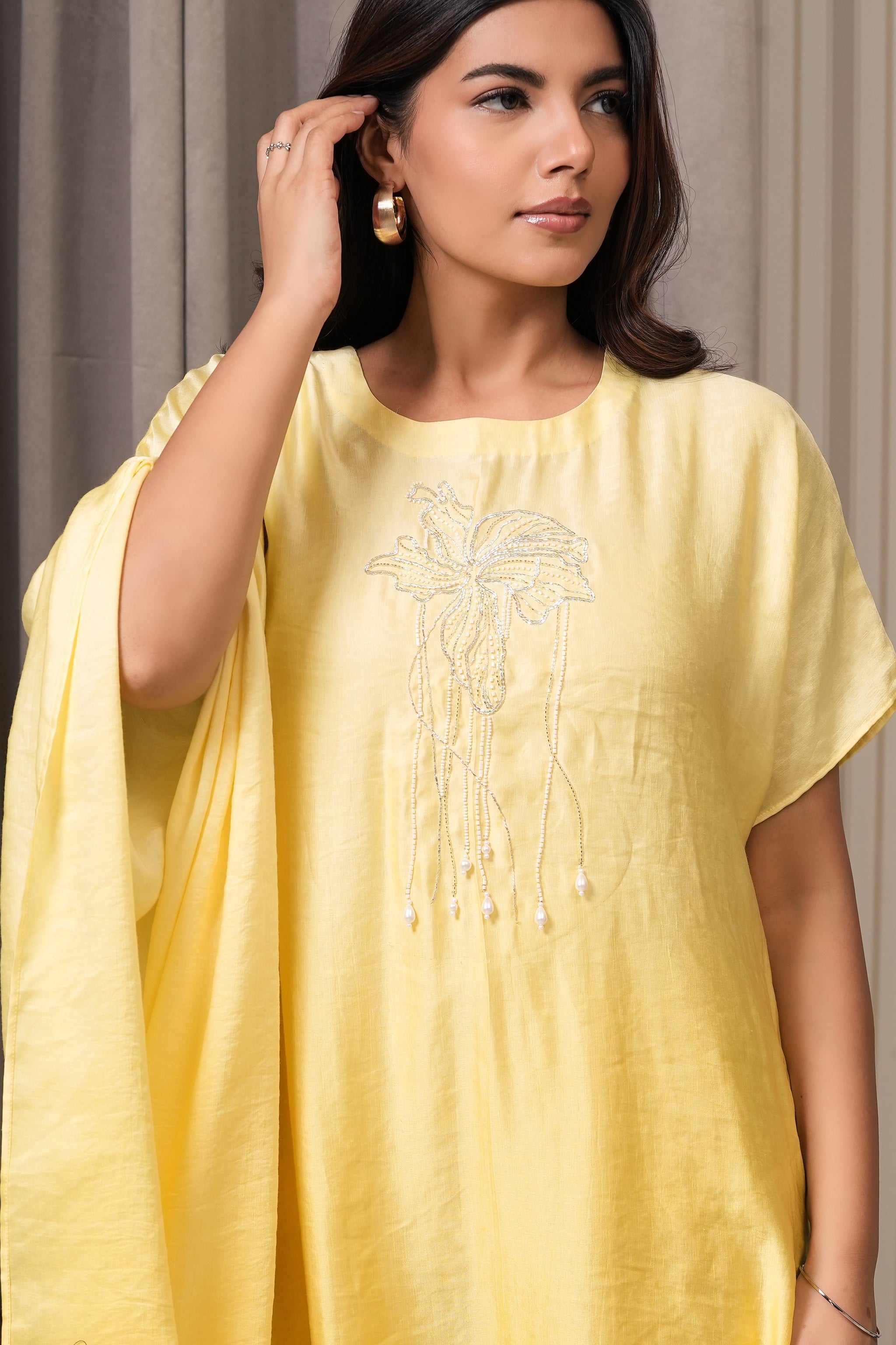 Handcrafted Kaftan Pattern Dress - Yellow