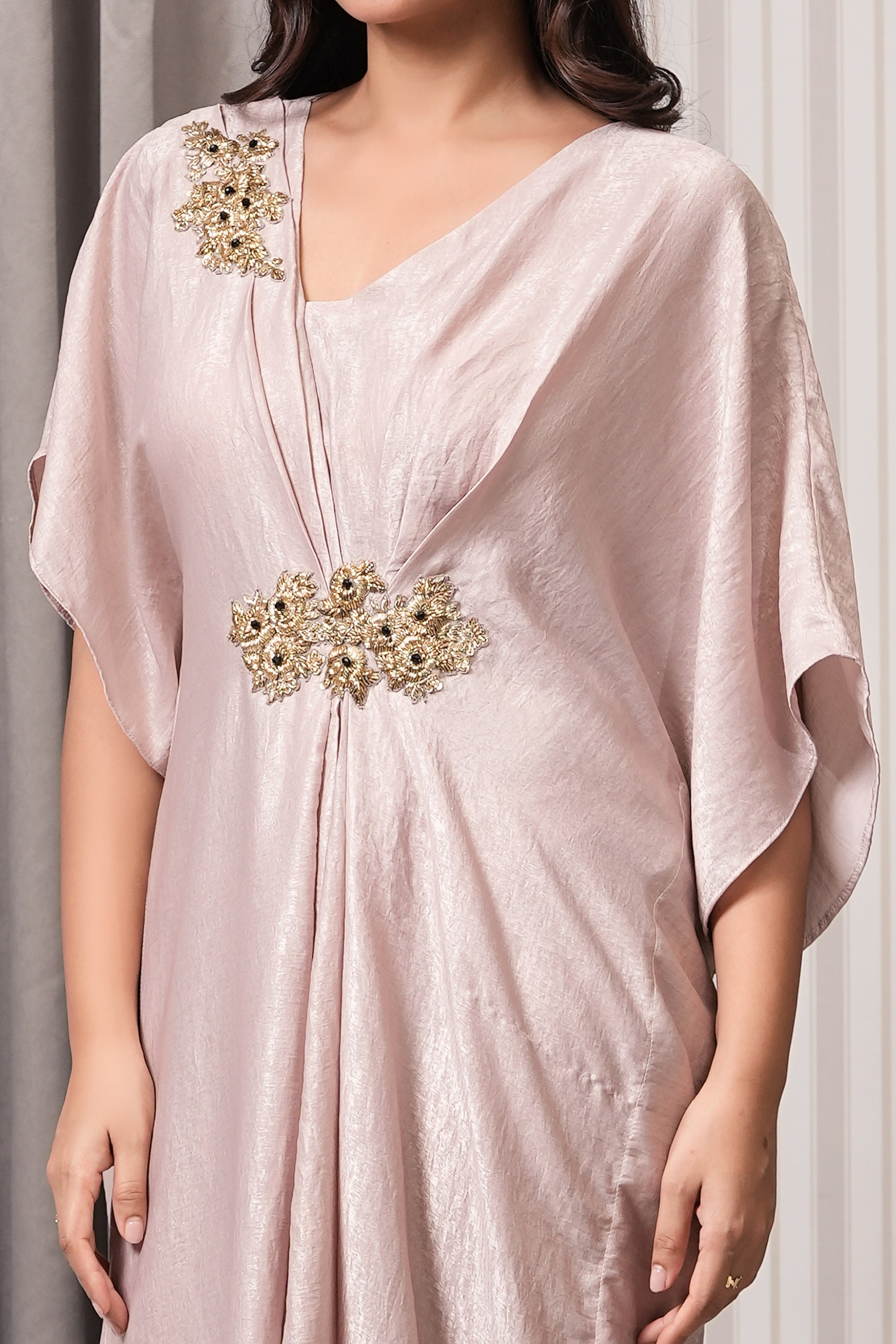 Embroidered Shimmer Kaftan - Golden