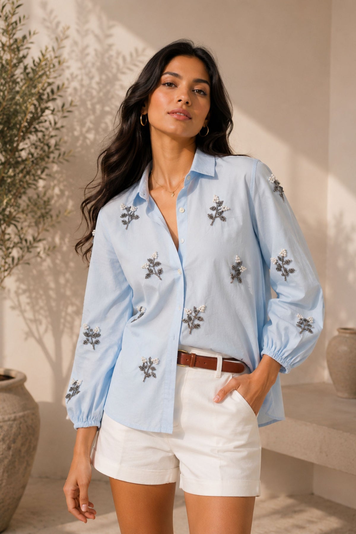 Powder Blue Pearl Bloom Shirt