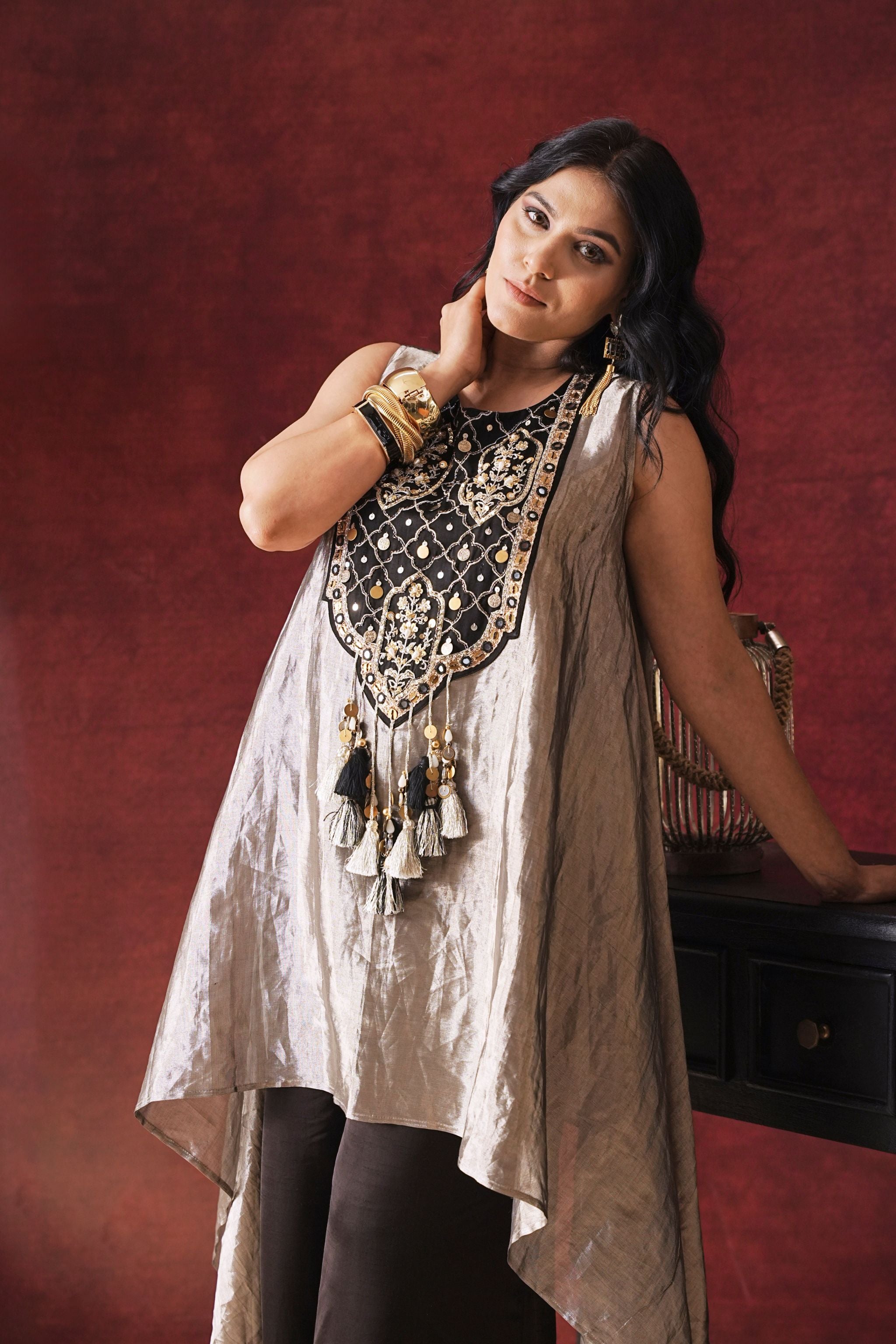 Black High-Low Tunic Set