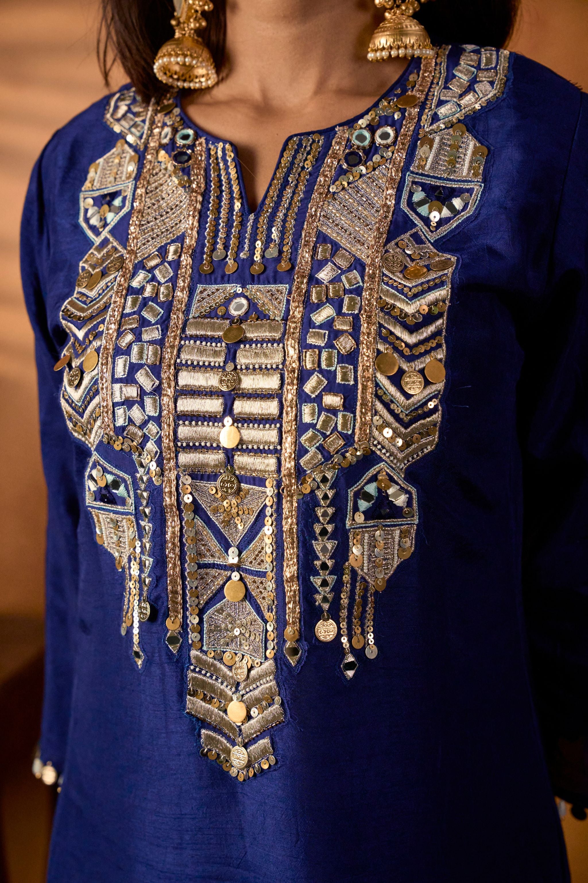 Embroidered Blue Kaftan Dress