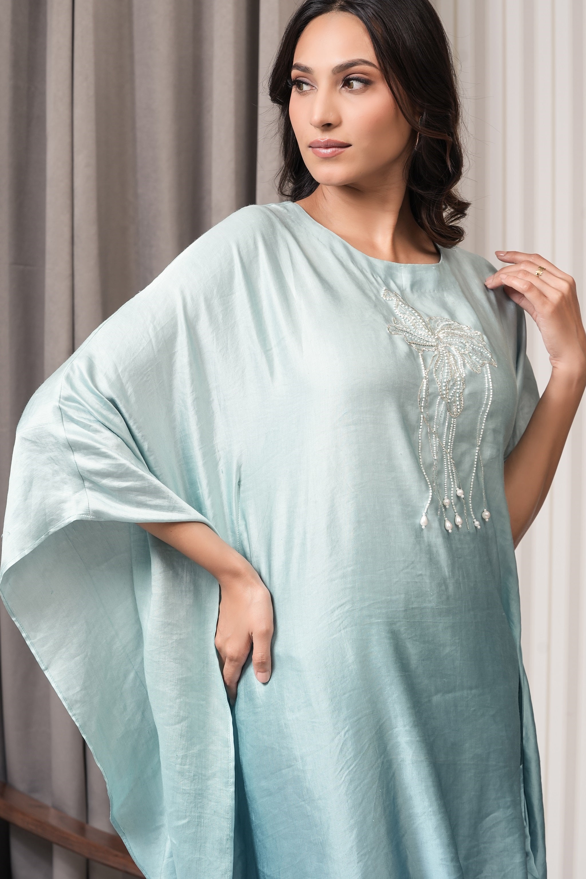 Handcrafted Kaftan Pattern Dress - Aqua