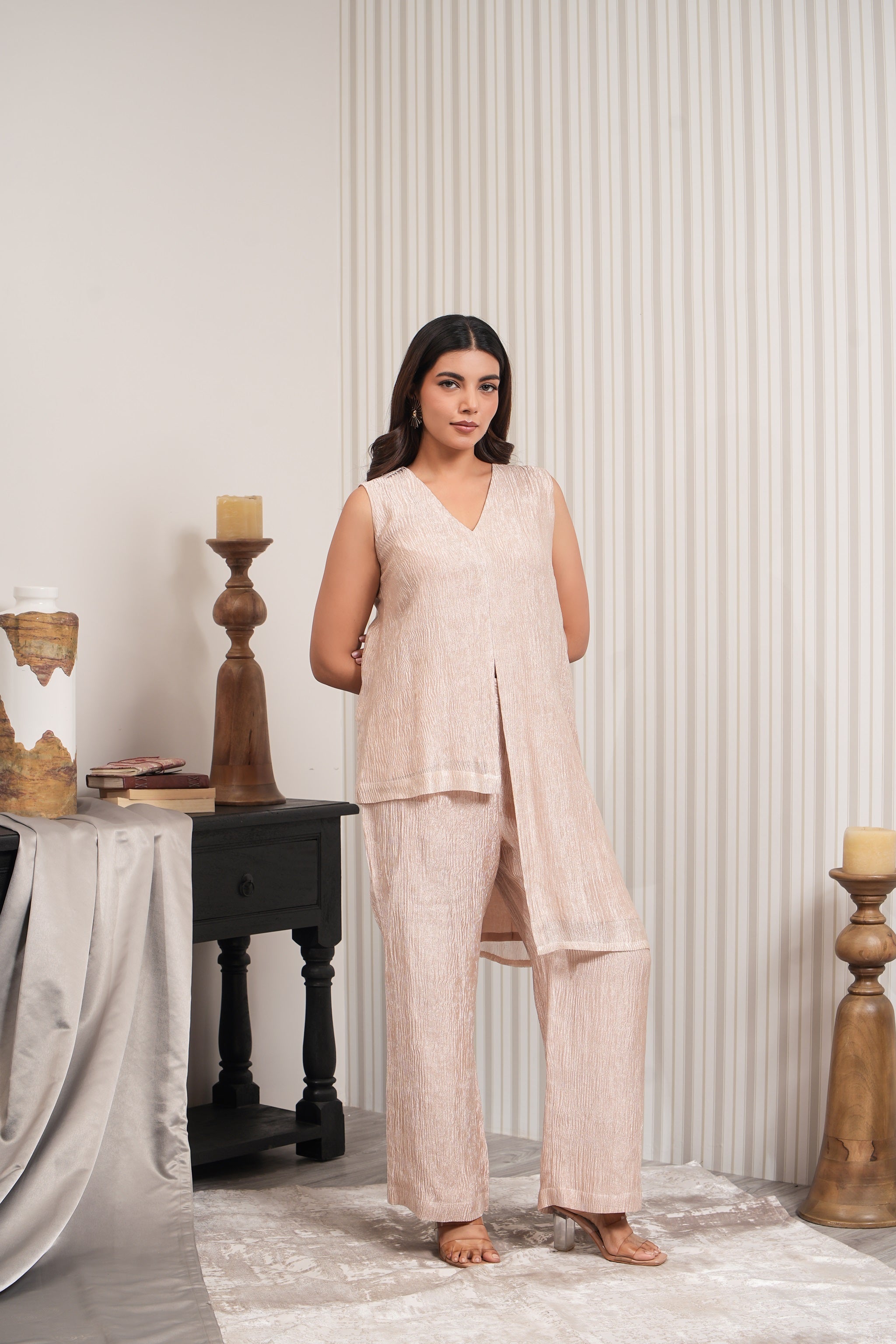 Crushed Tissue Up and Down Co-ord Set - Pewter