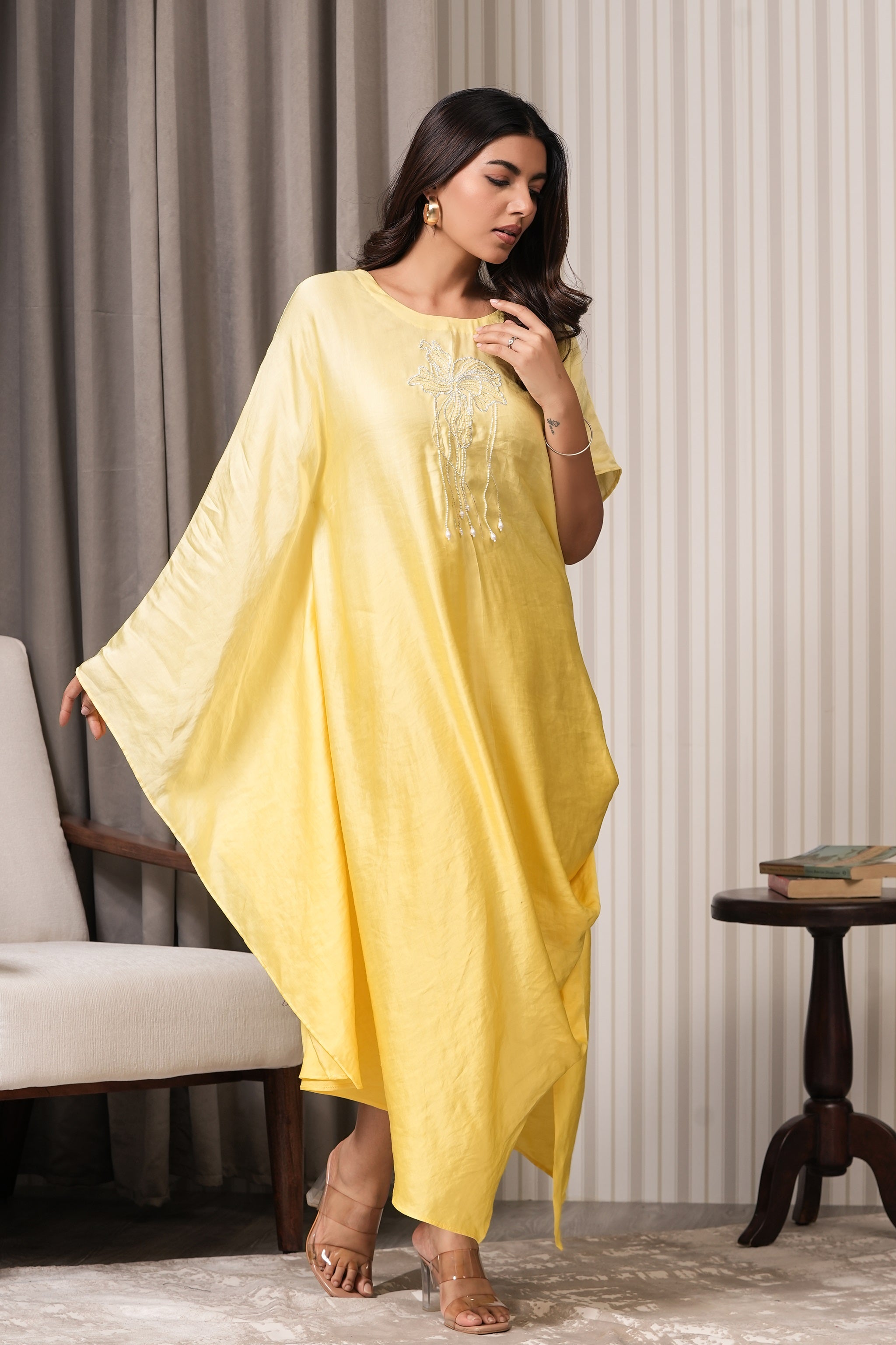 Handcrafted Kaftan Pattern Dress - Yellow