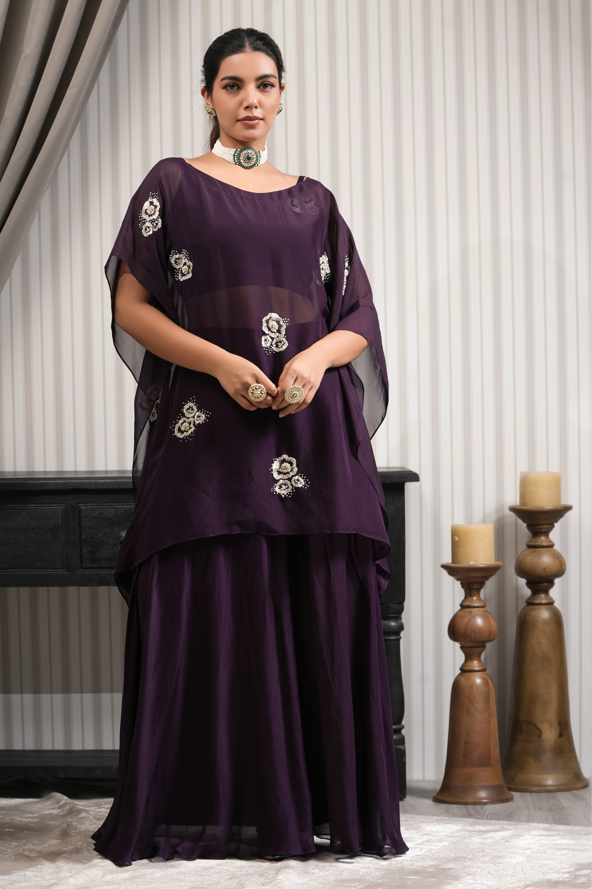 Handcrafted Sharara Set - Purple