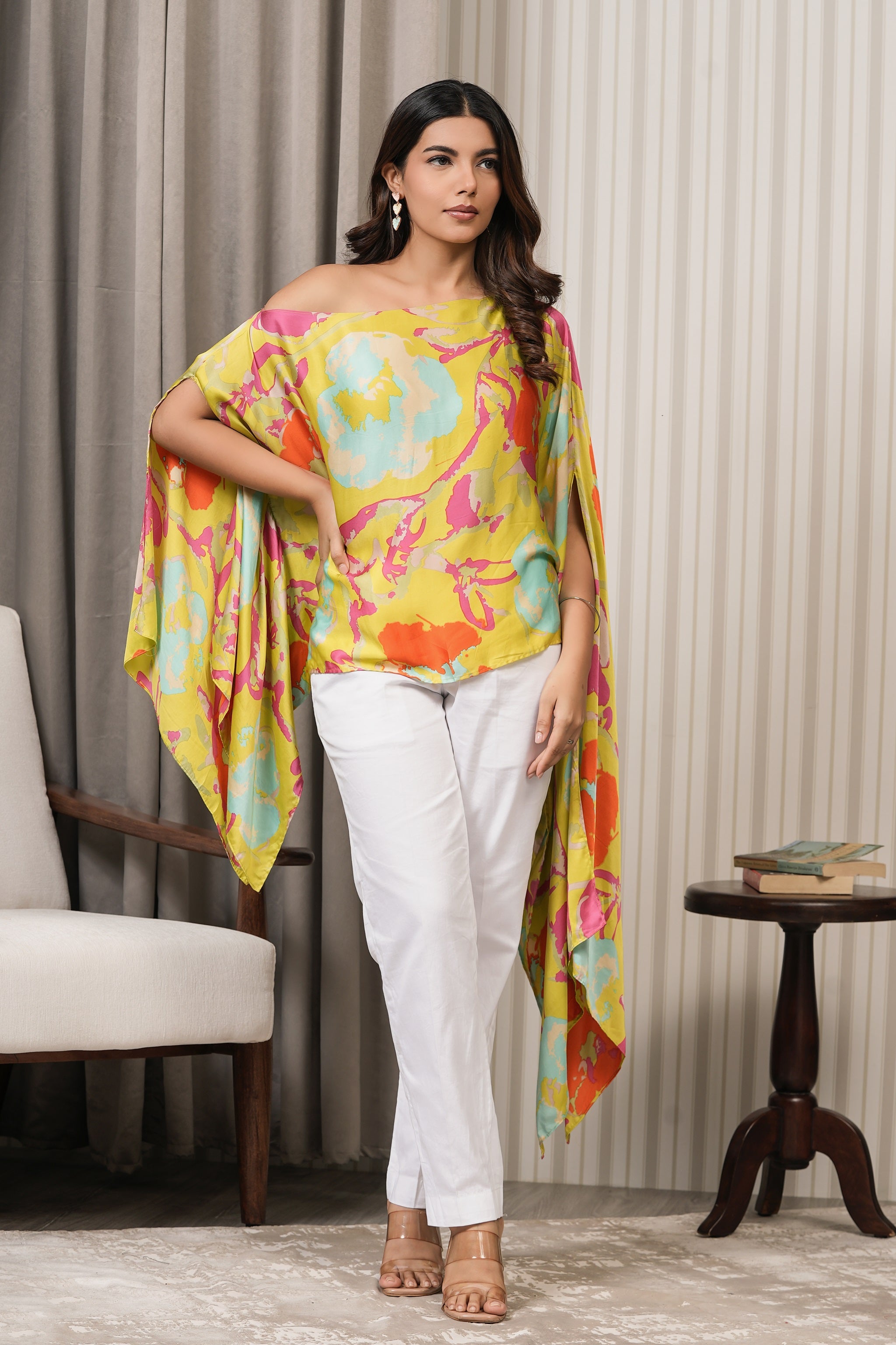 Printed Modal Satin One Shoulder Top - Multicolor