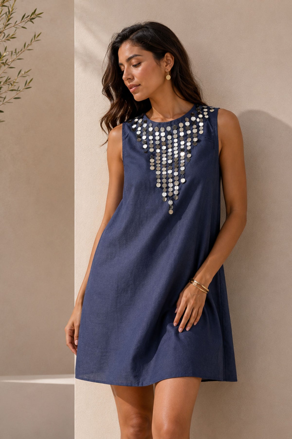 The Medina Coin-Embellished Shift Dress
