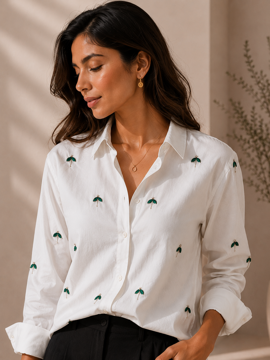 Emerald Petal Embellished Shirt