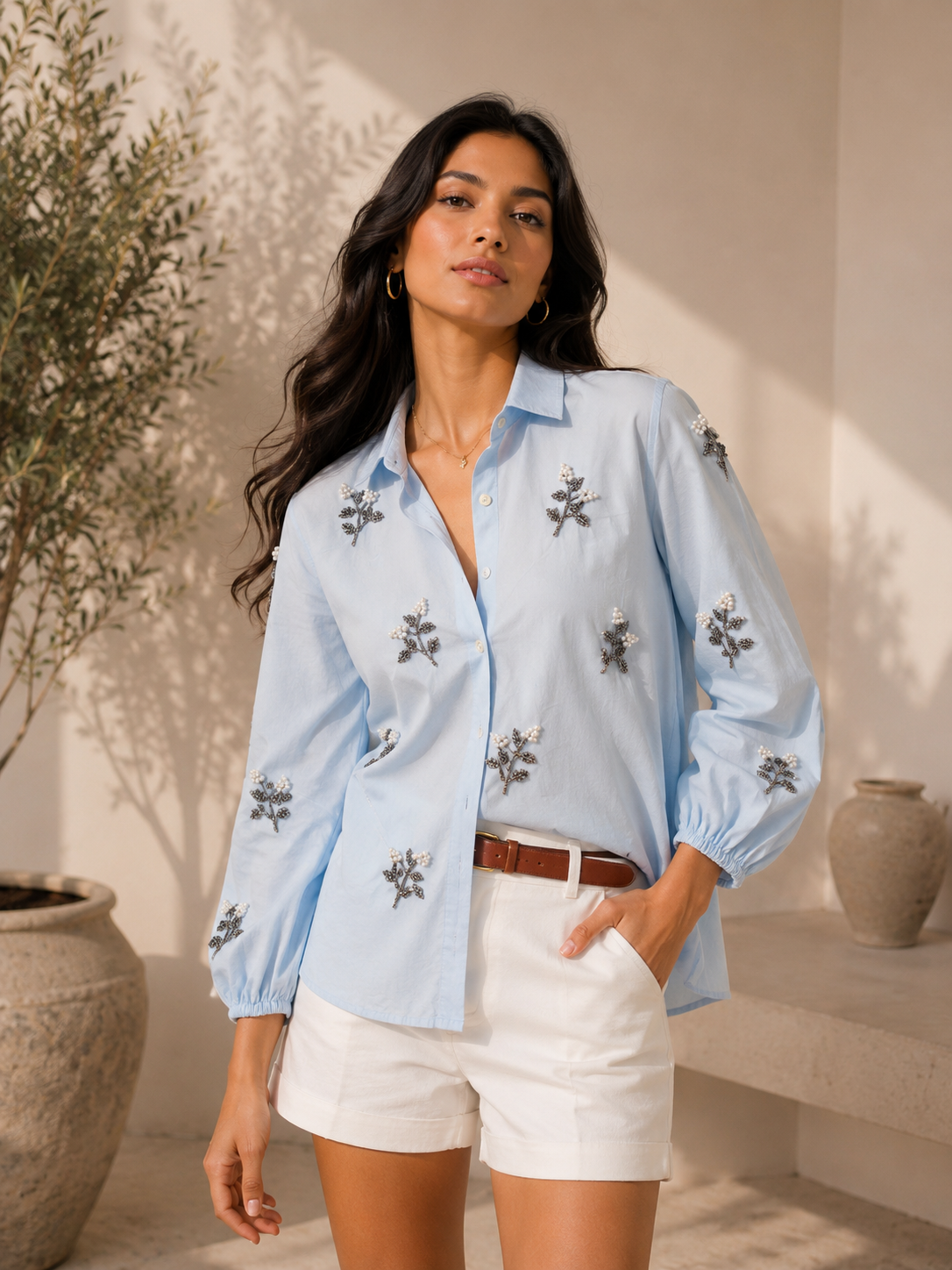 Powder Blue Pearl Bloom Shirt