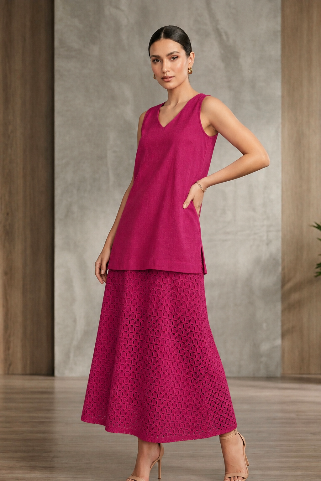 Fuchsia Eyelet Co-Ord Dress