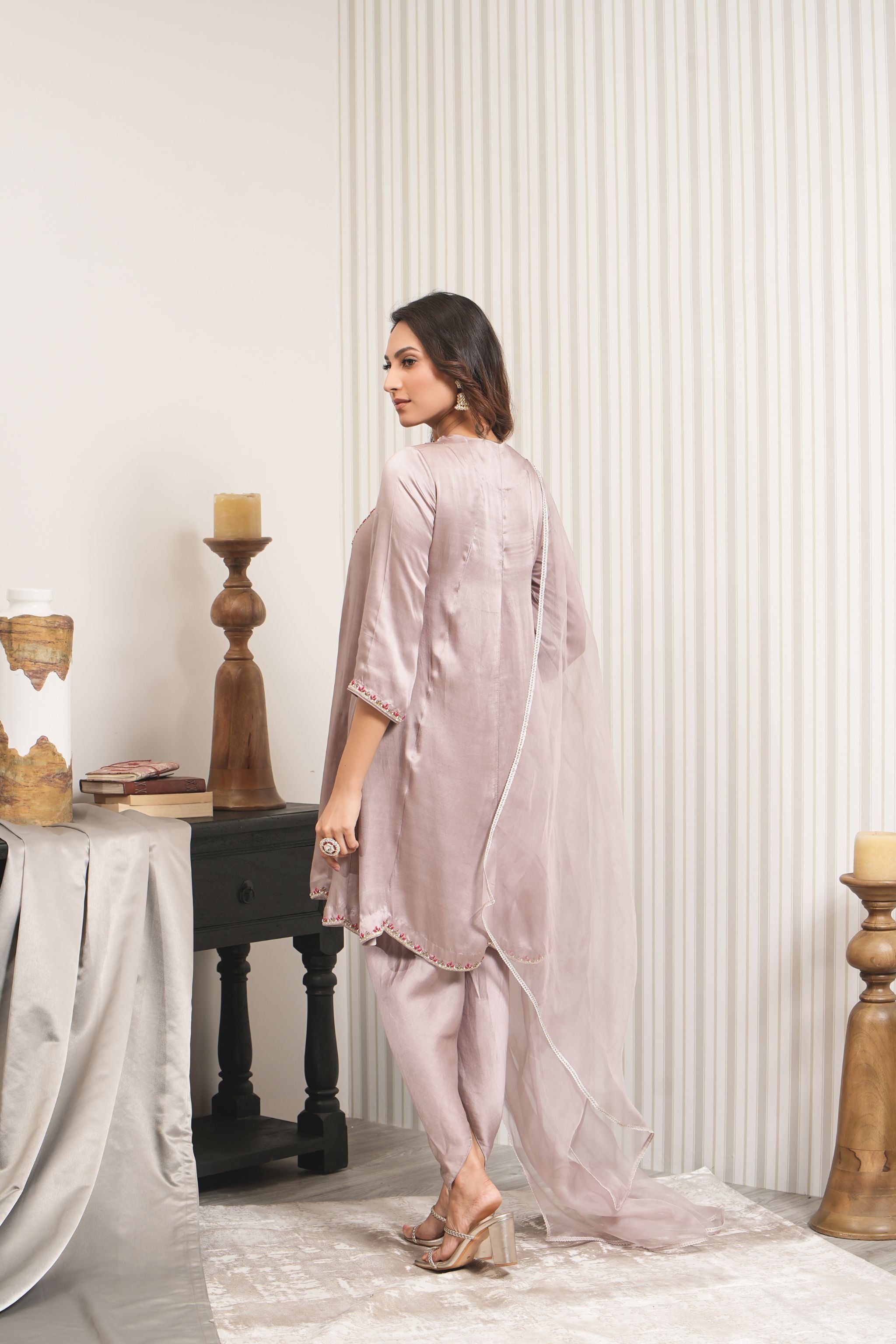 Handcrafted Pure Silk Dhoti Kurta Set - Onion Pink