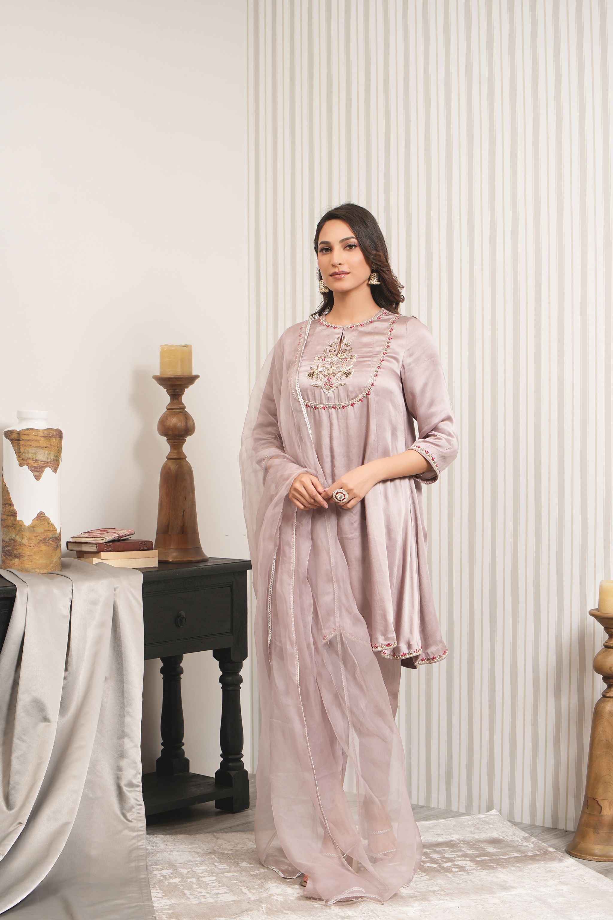 Handcrafted Pure Silk Dhoti Kurta Set - Onion Pink