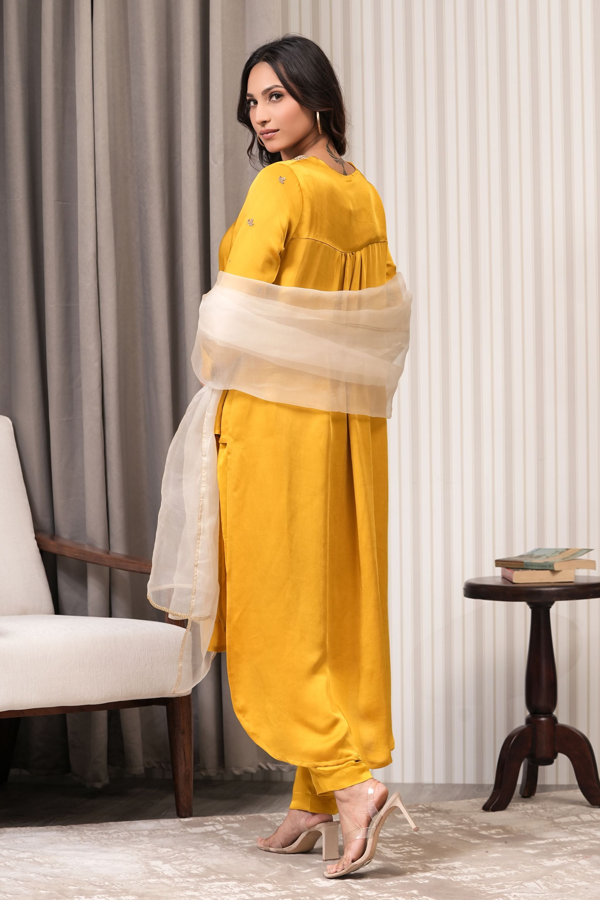 Silk A-line Suit Set - Yellow