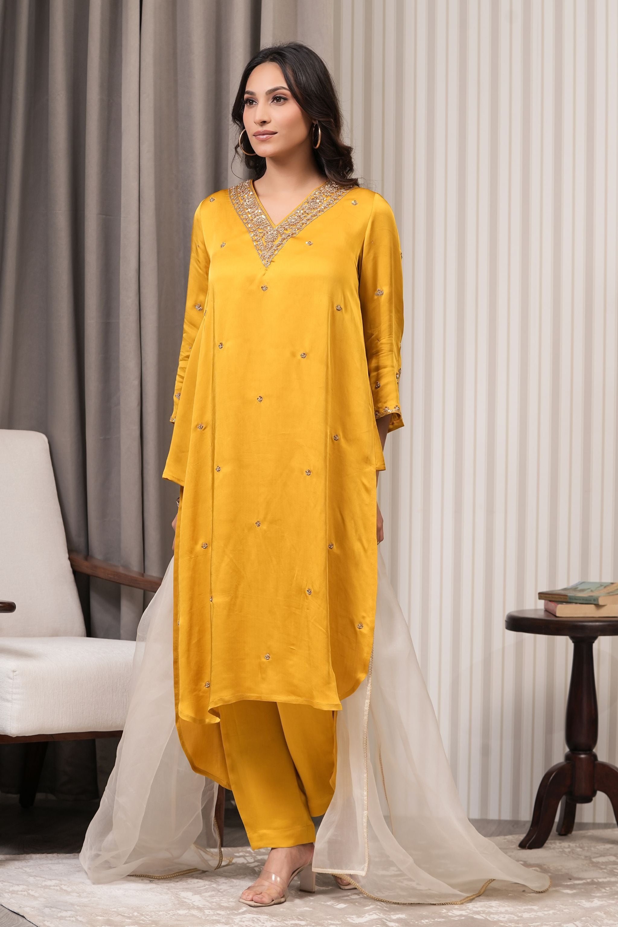 Silk A-line Suit Set - Yellow