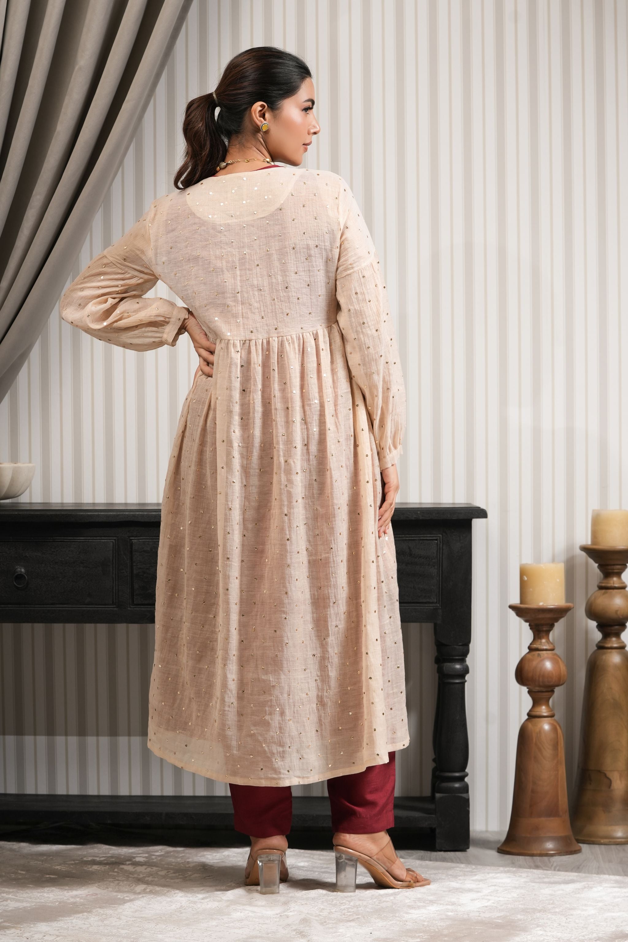 Banglori Silk Kurta with Pure Mukaish Chanderi Jacket Kurta Set - Maroon