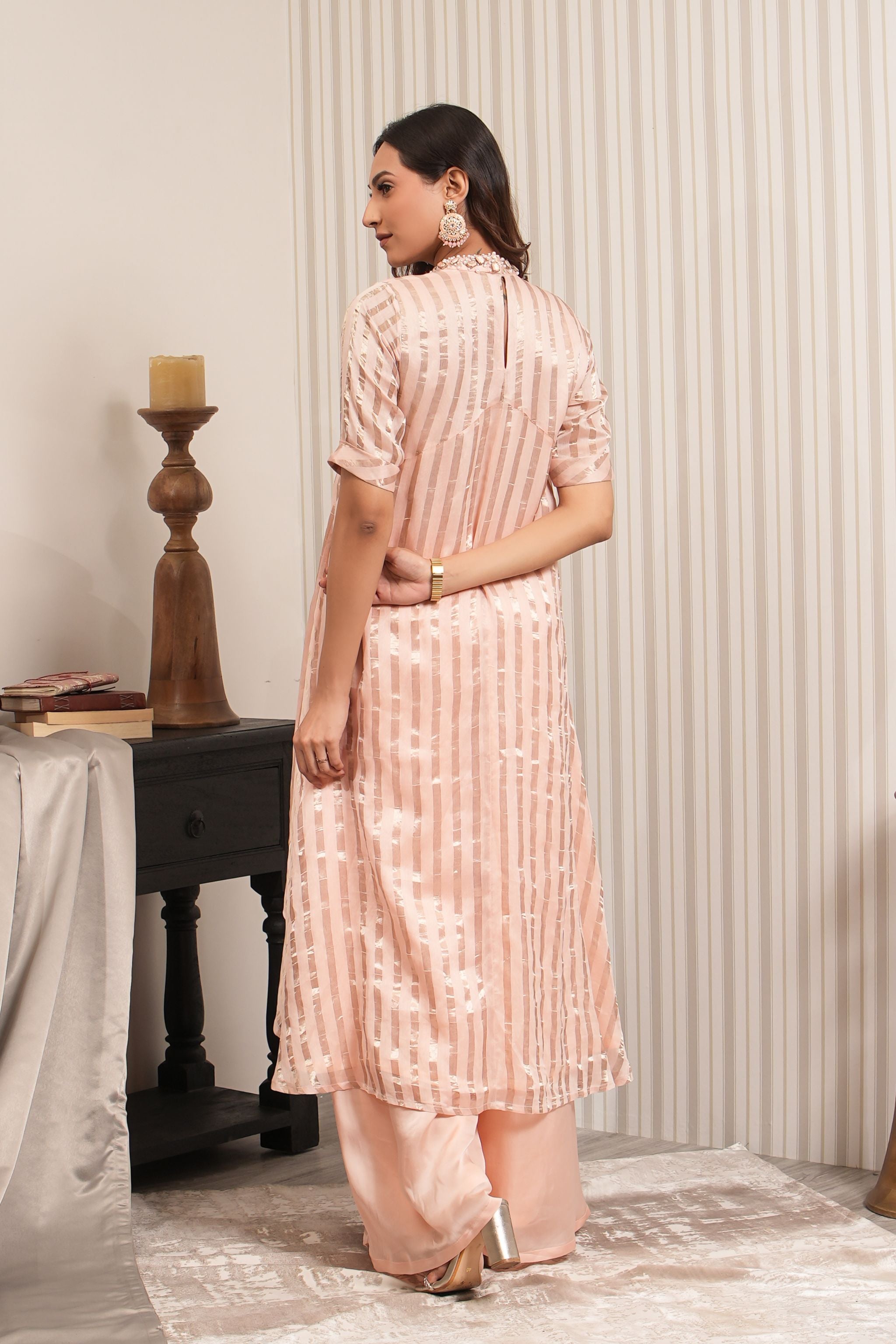 Embroidered Chanderi Silk Sharara Set - Peach