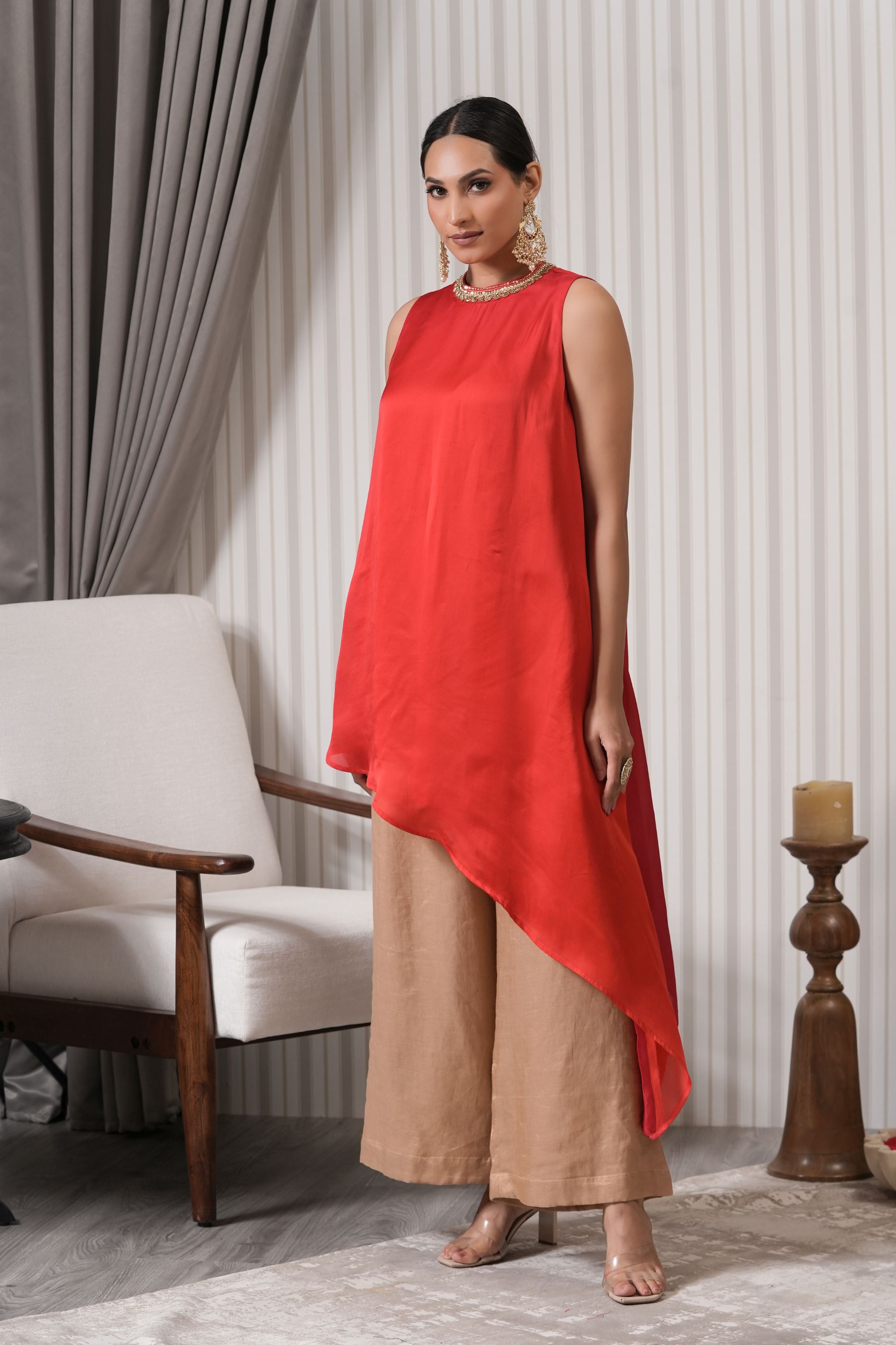 Embroidered Asymmetric Kurta Set - Pink