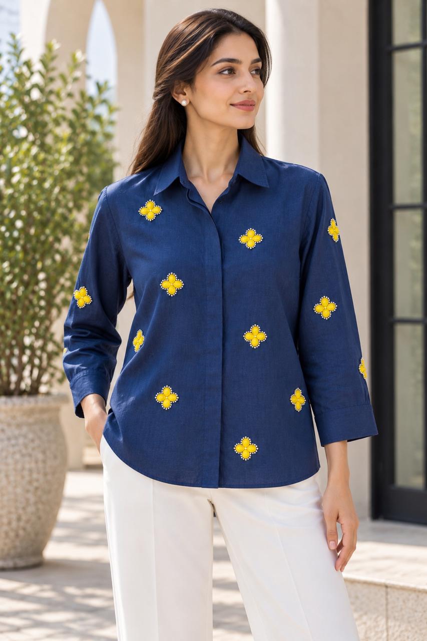 Midnight Bloom Embroidered Shirt
