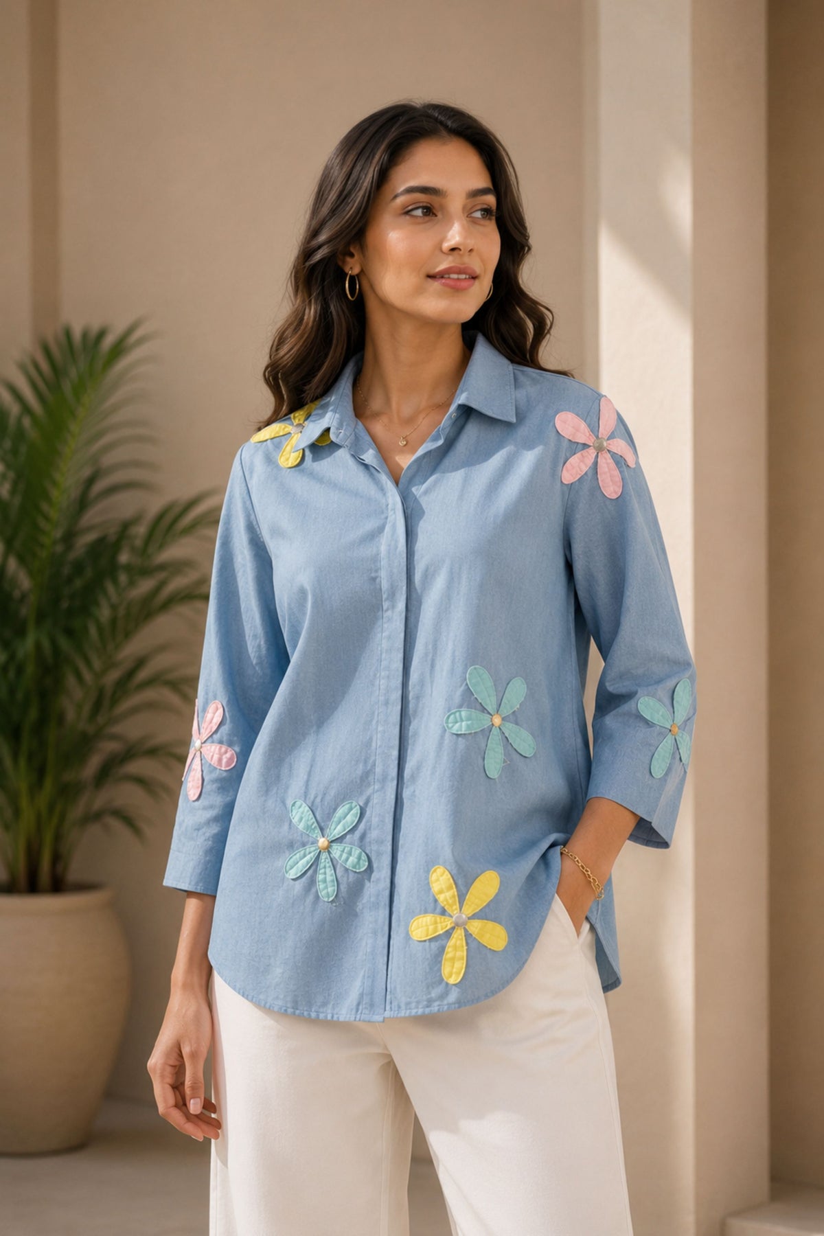 The Meadow Applique Chambray Shirt