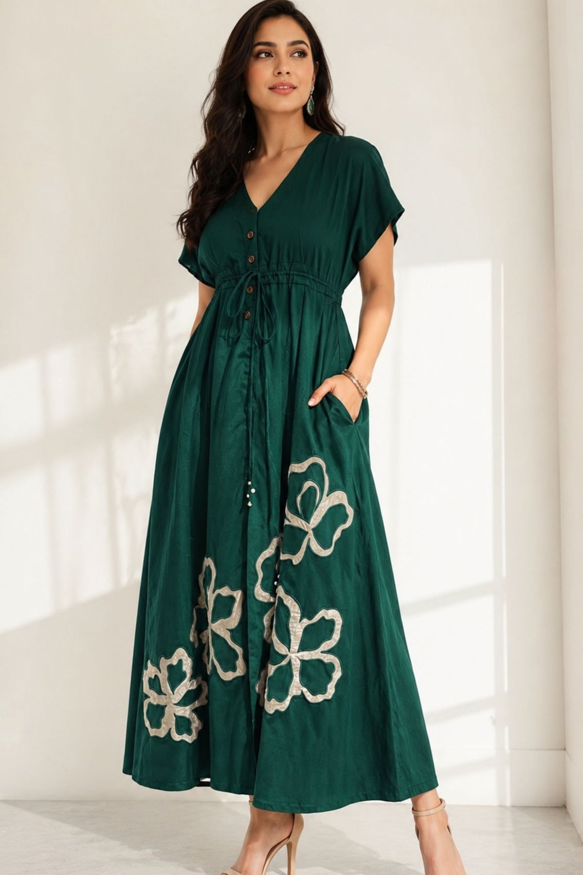 The Jade Flora Applique Maxidress