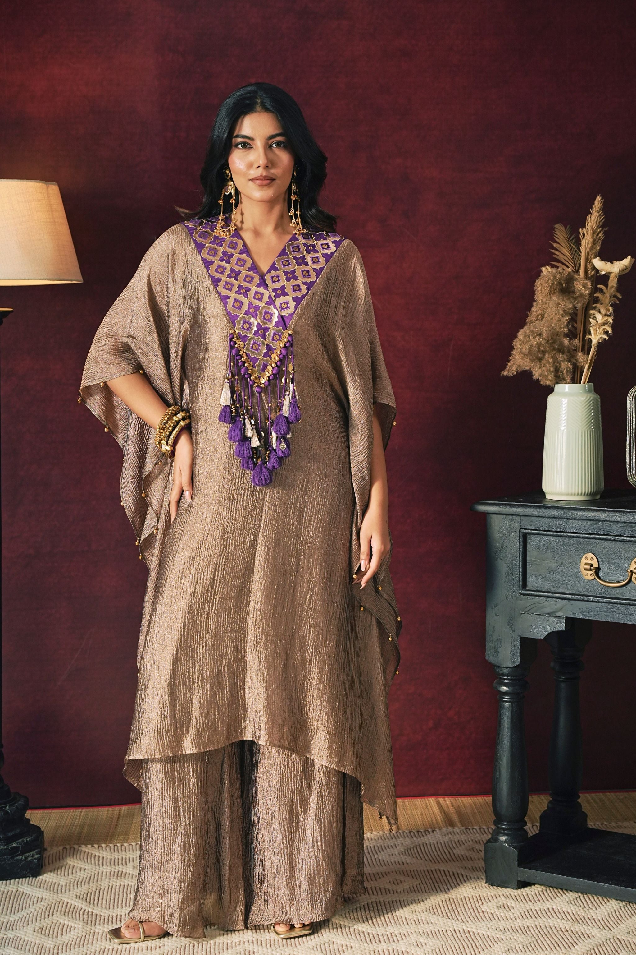 Golden crushed kurta set