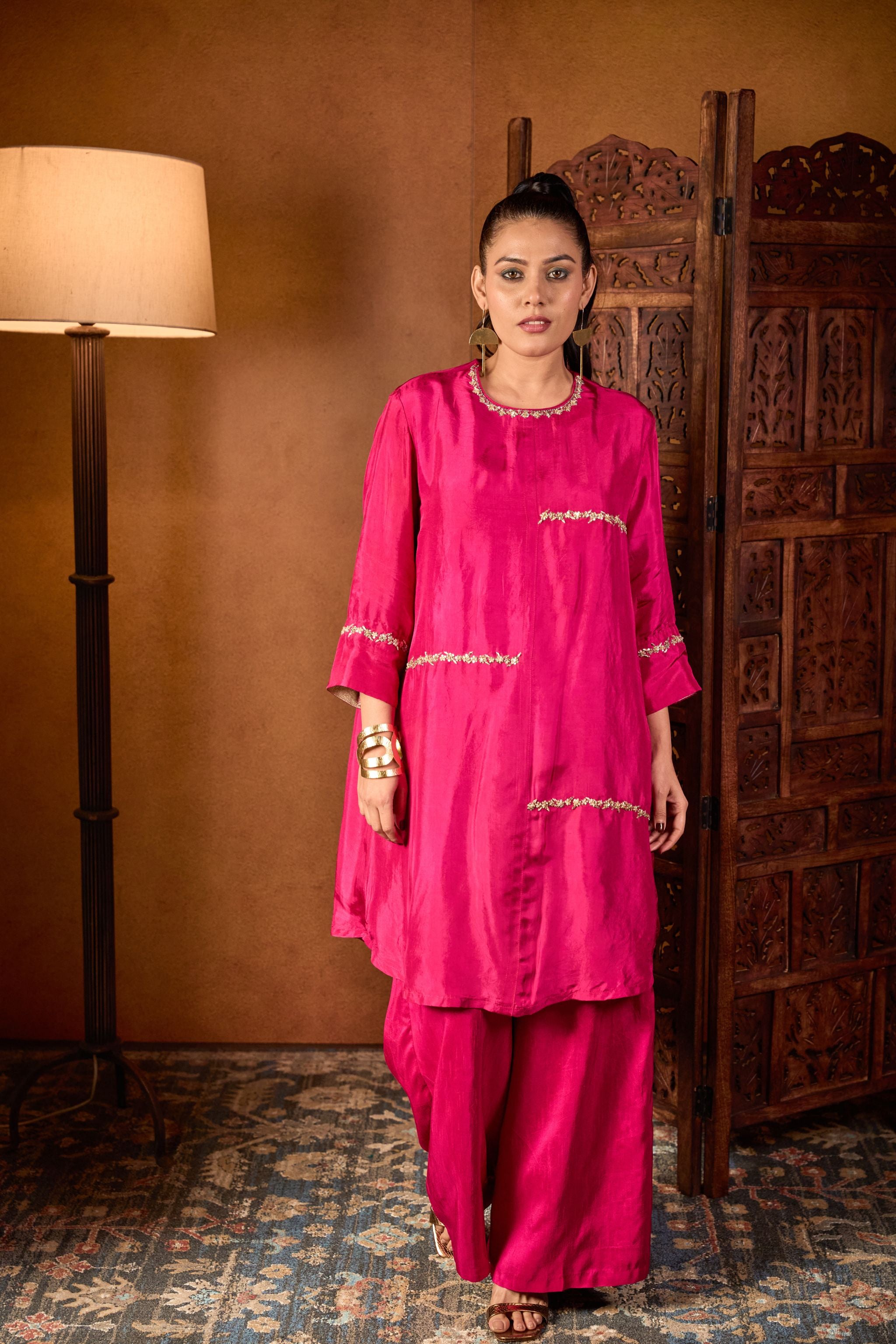 Embroidered Pink Kurta Palazzo Set
