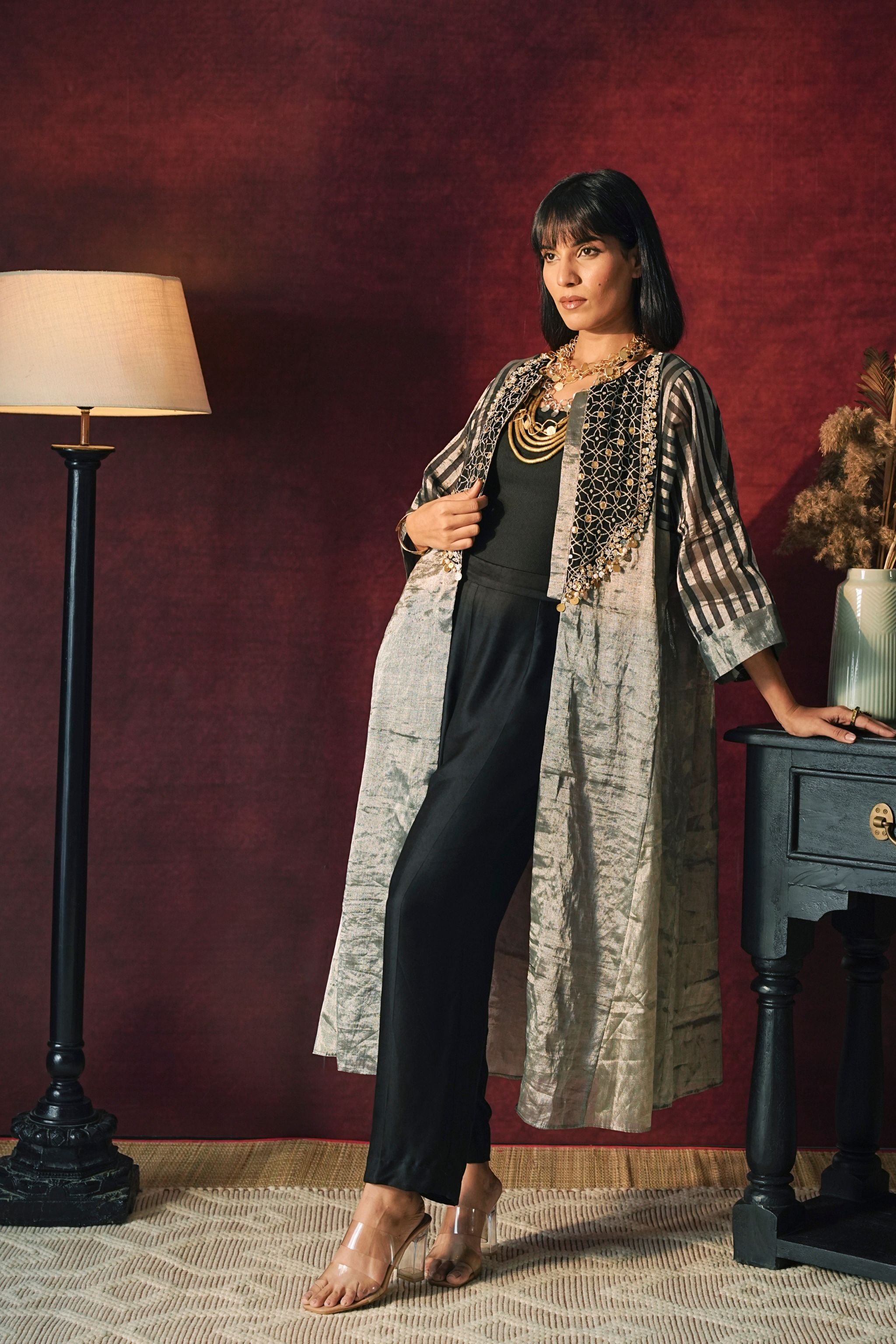 Embroidered Tissue Jacket Ensemble