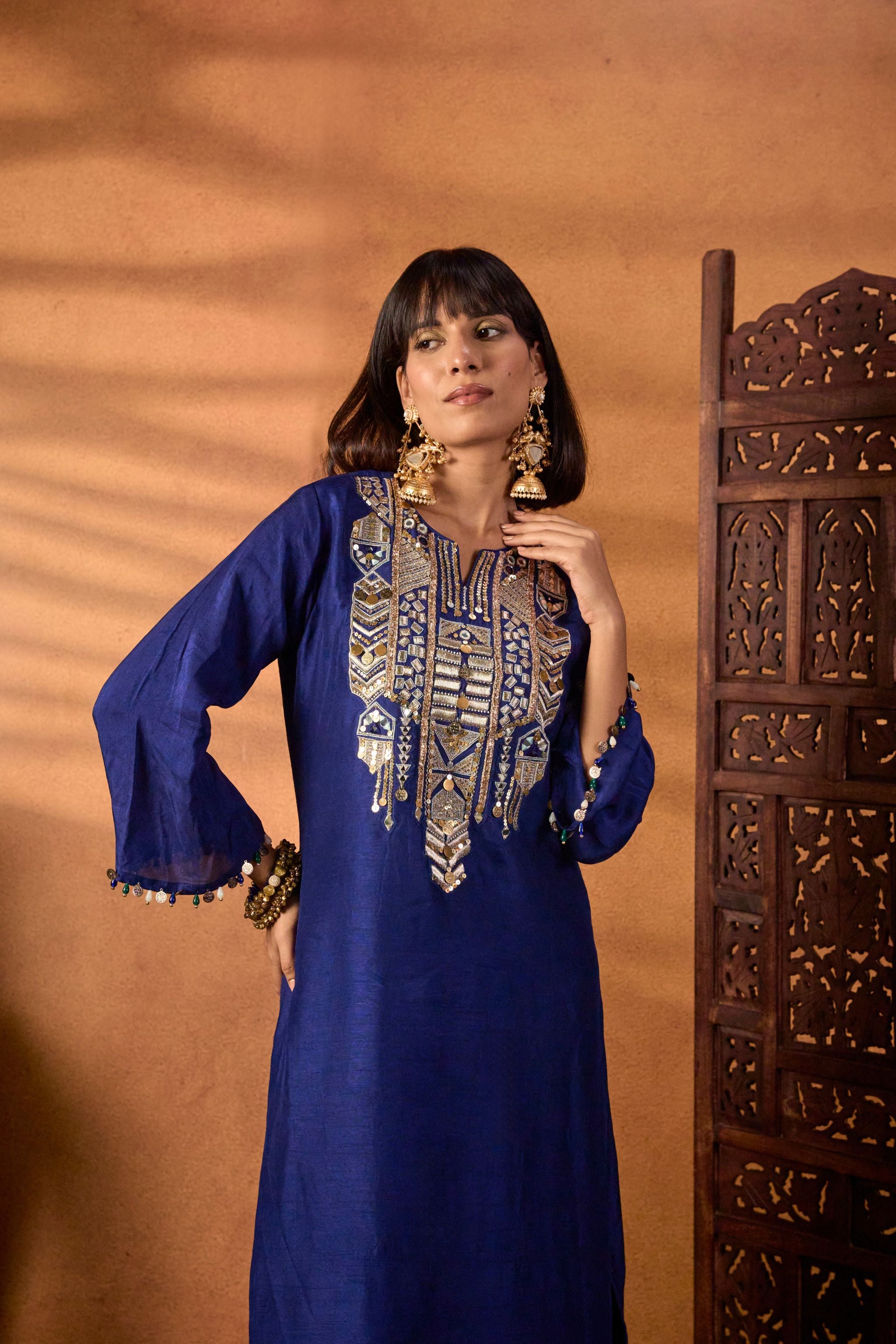 Embroidered Blue Kaftan Dress