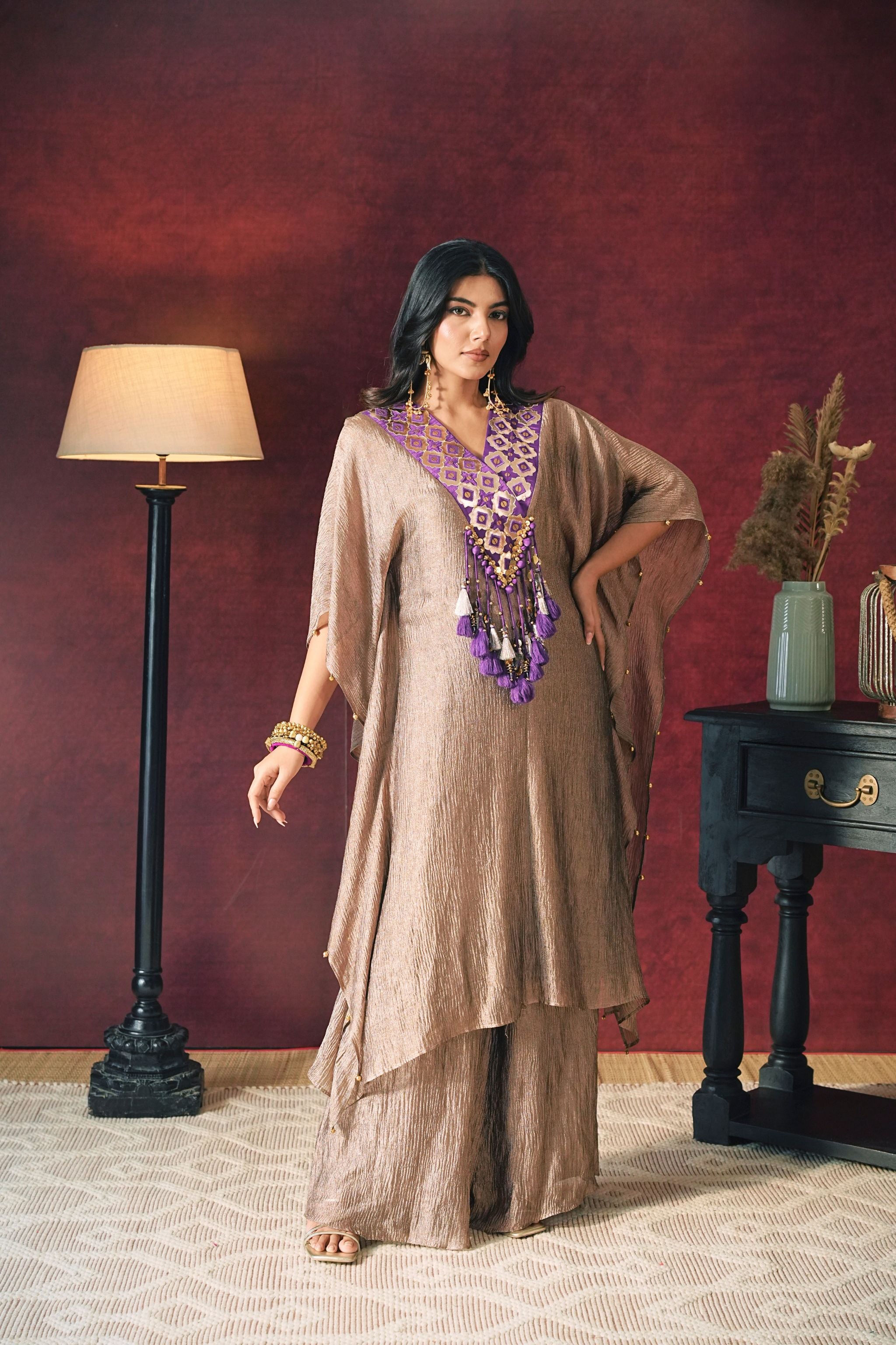Golden crushed kurta set