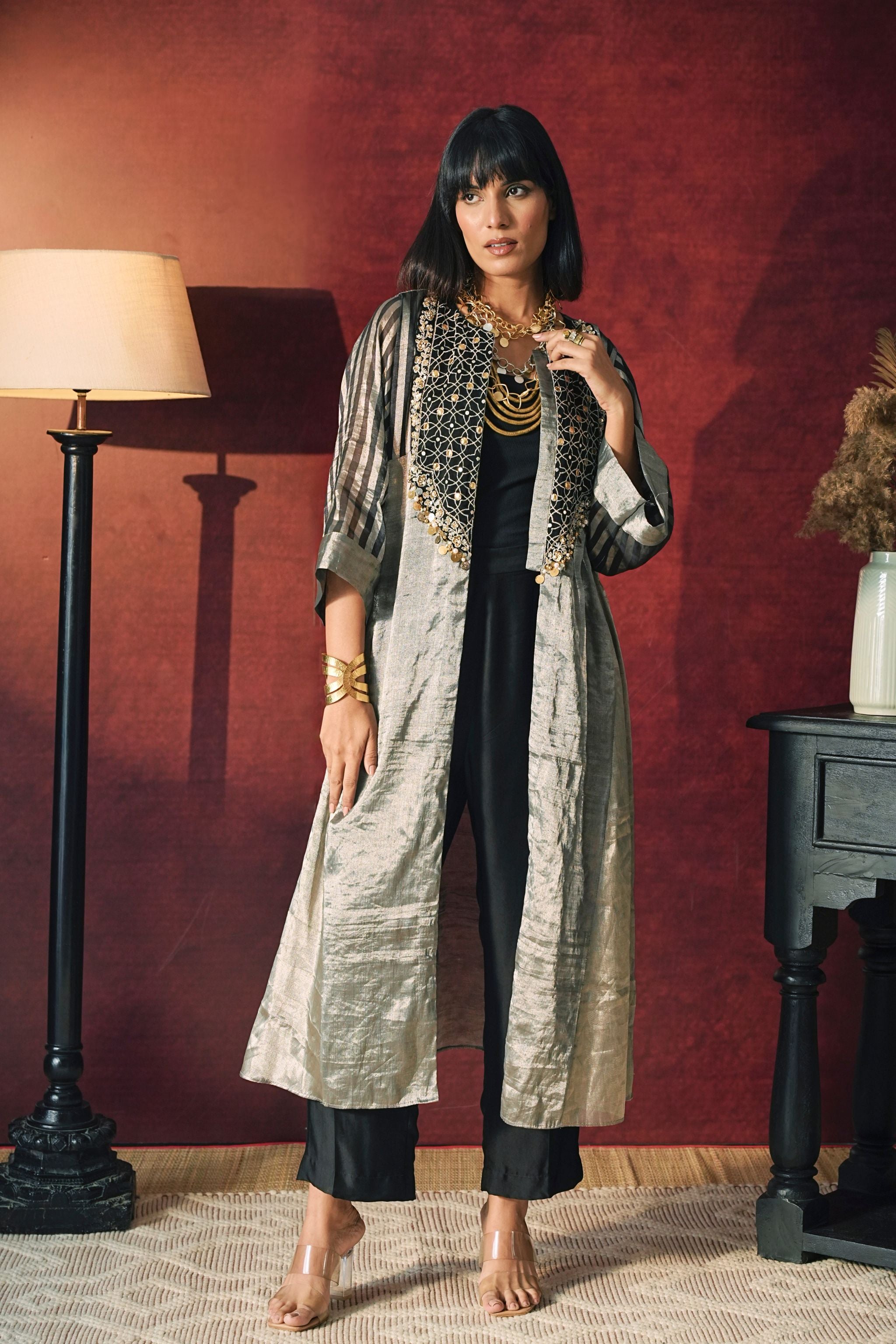 Embroidered Tissue Jacket Ensemble