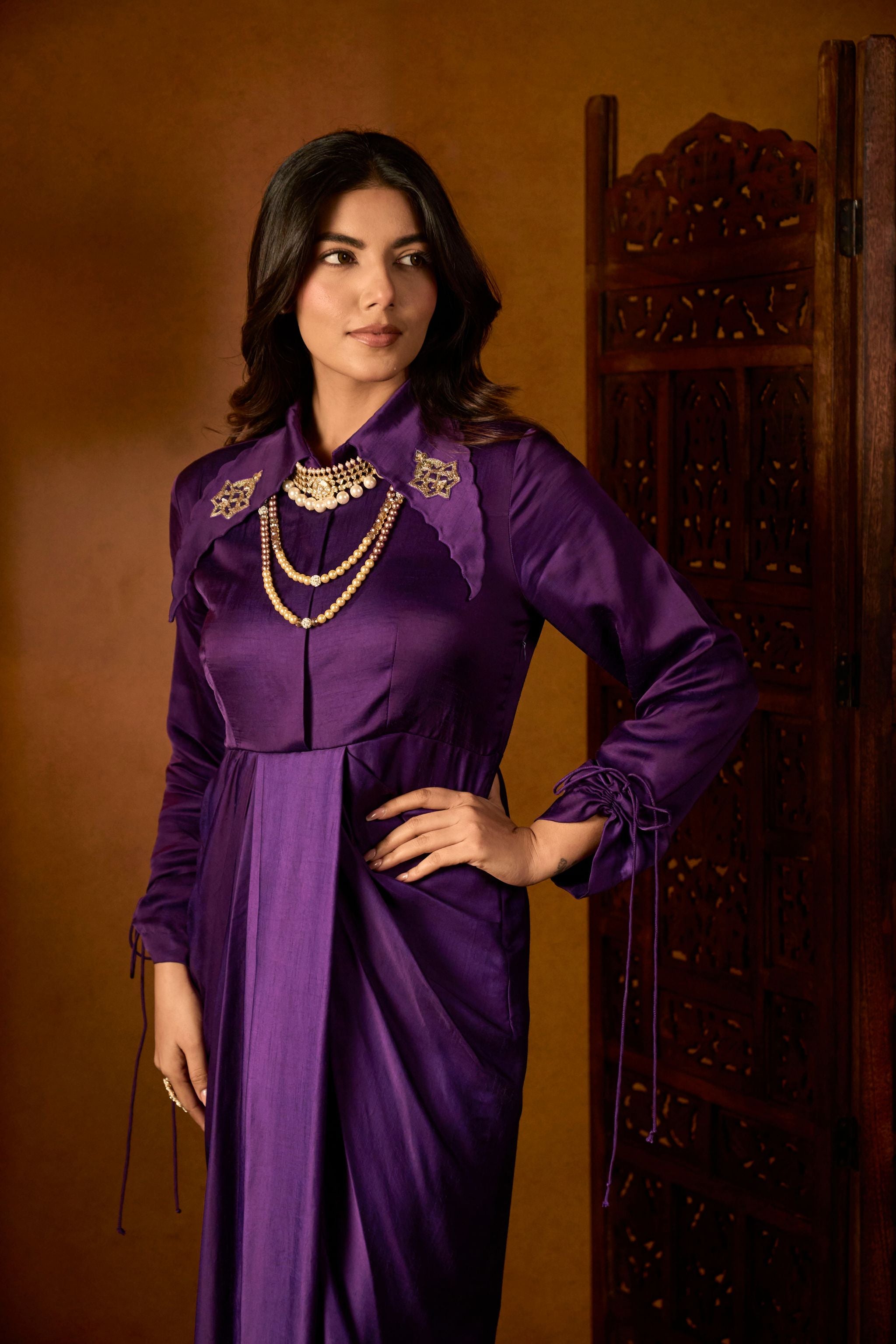 Elegent Purple Draped Dress