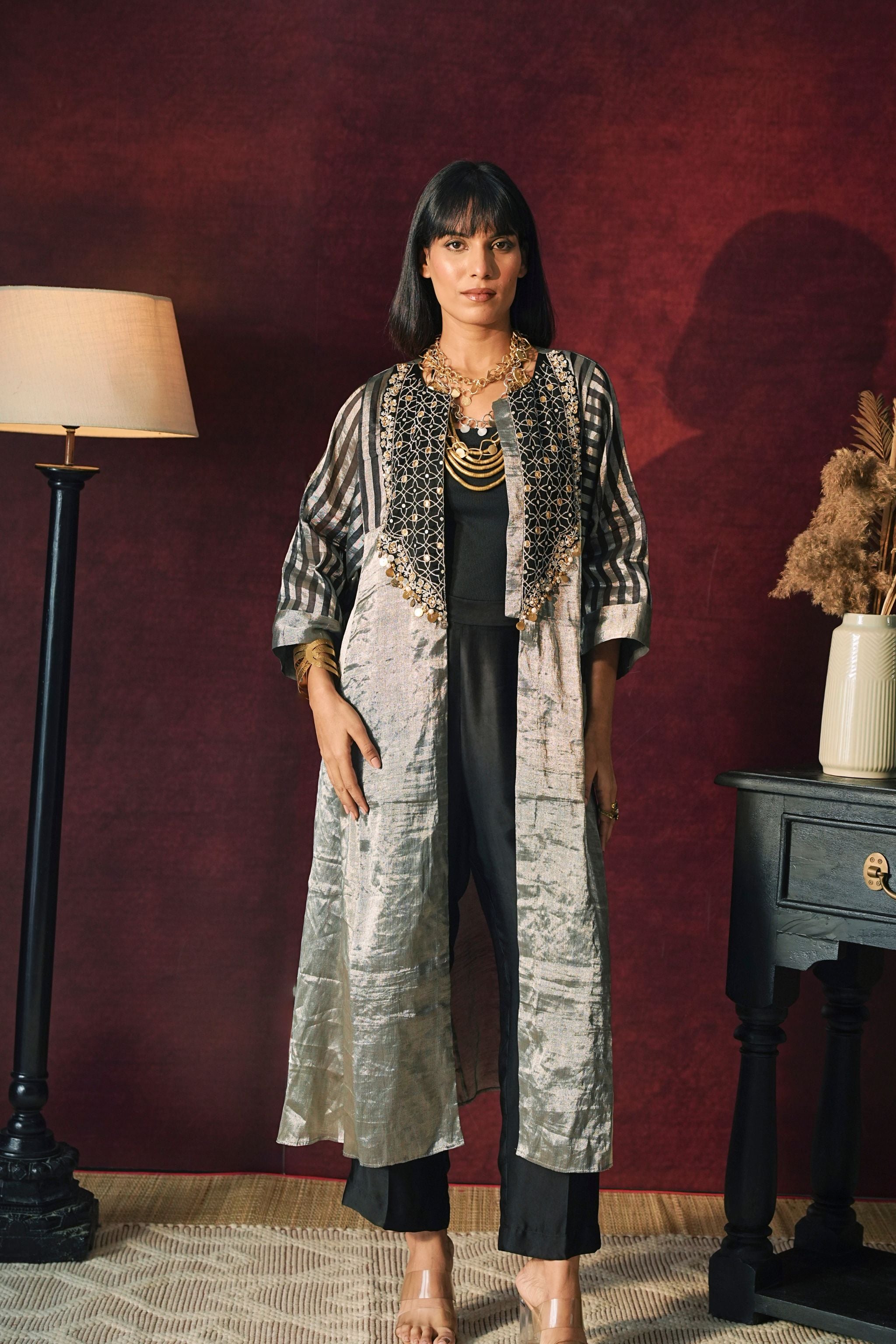 Embroidered Tissue Jacket Ensemble