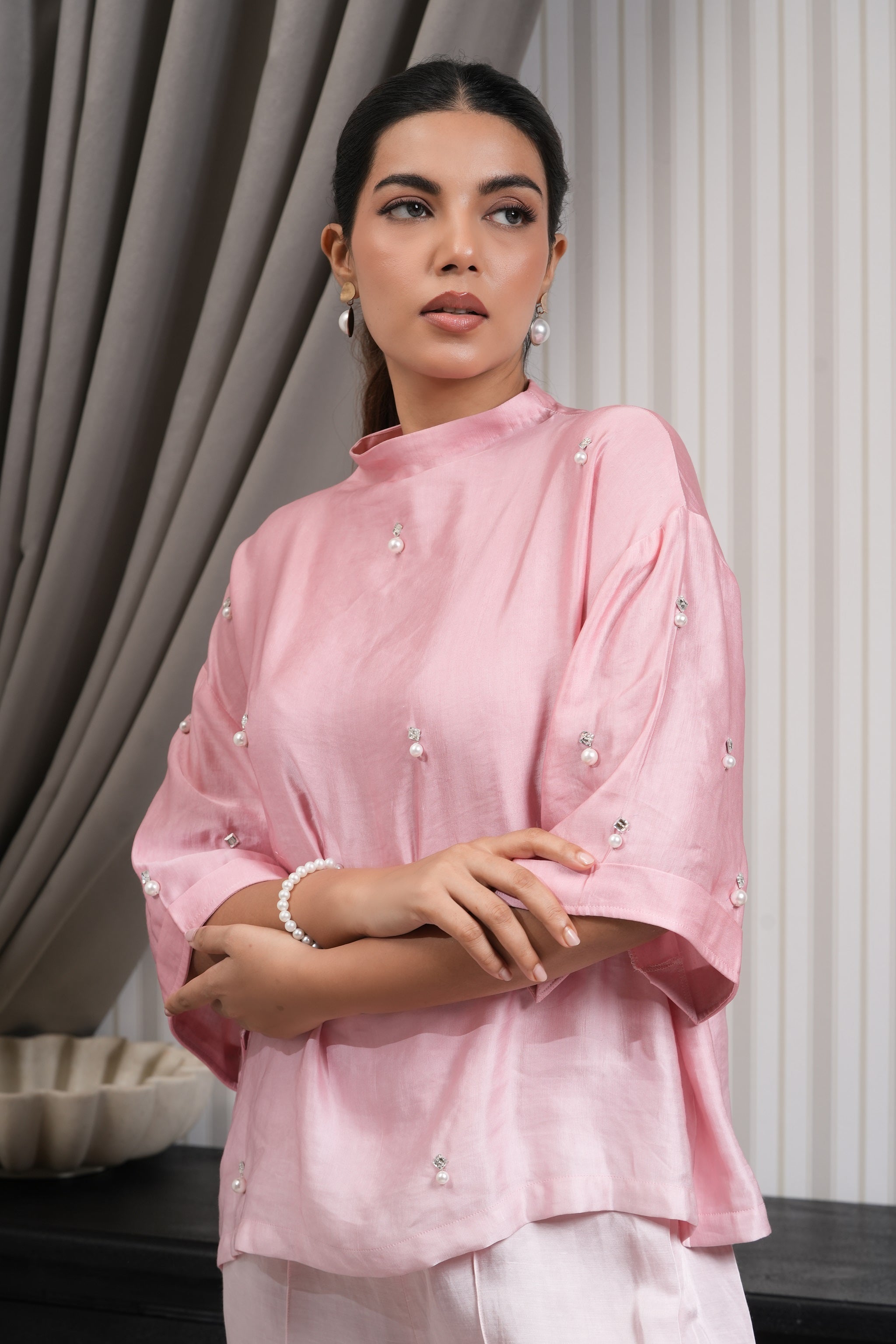 Linen Satin Co-ord Set - Pink