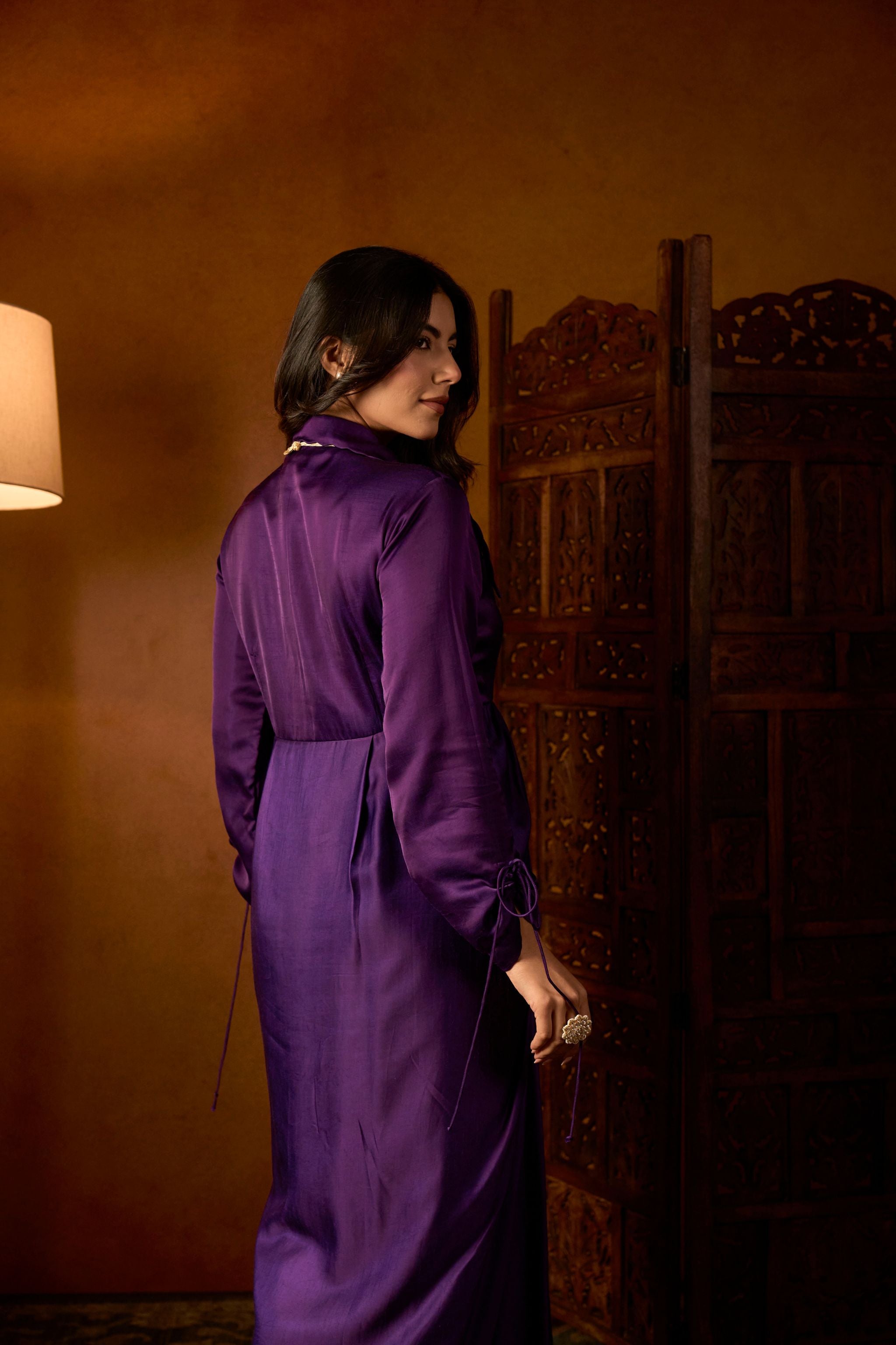 Elegent Purple Draped Dress